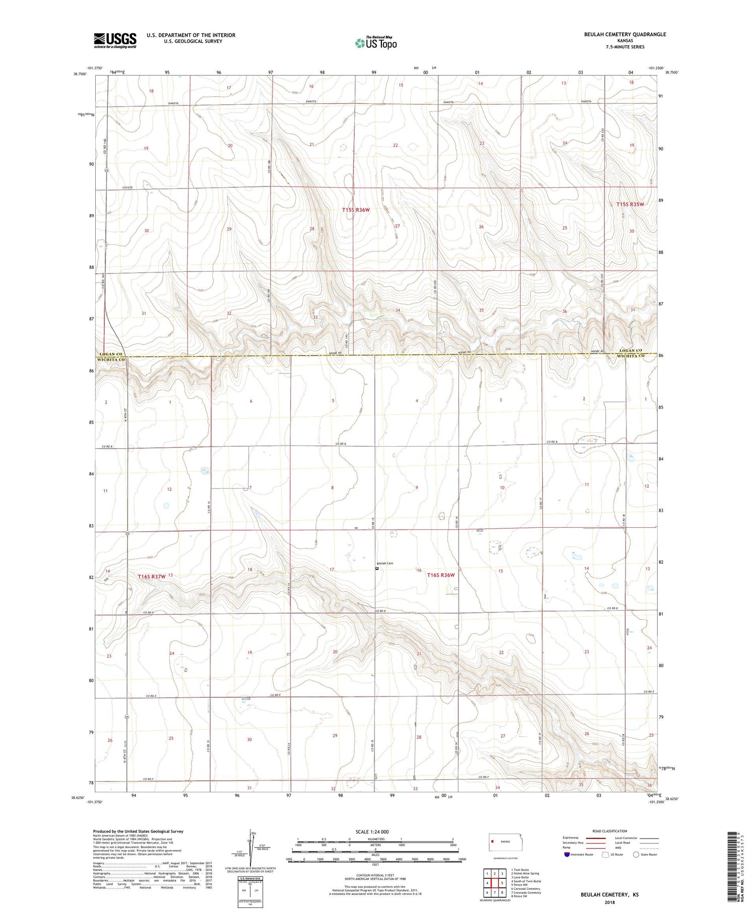 Beulah Cemetery Kansas US Topo Map Image