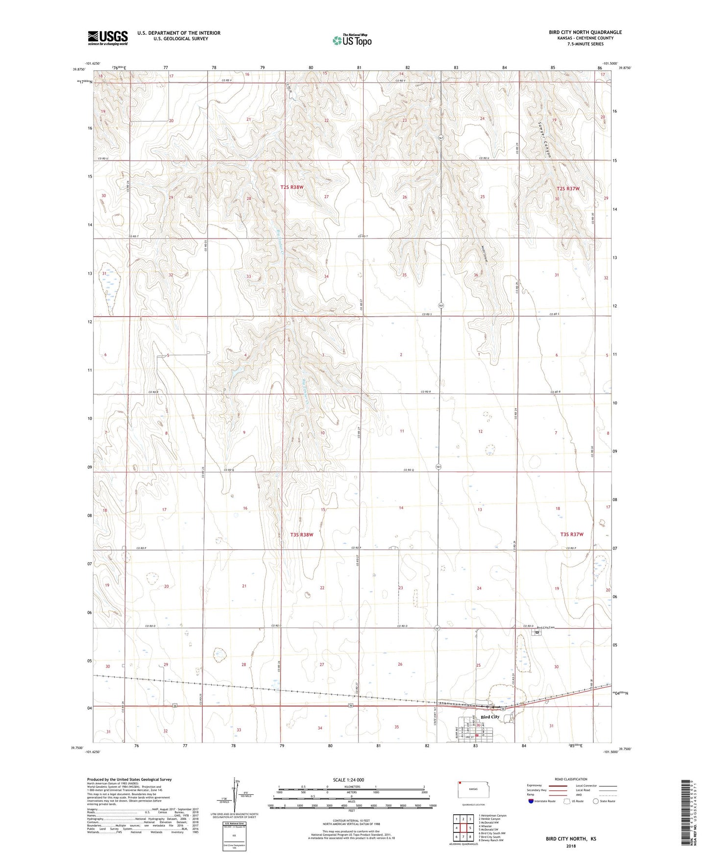 Bird City North Kansas US Topo Map Image