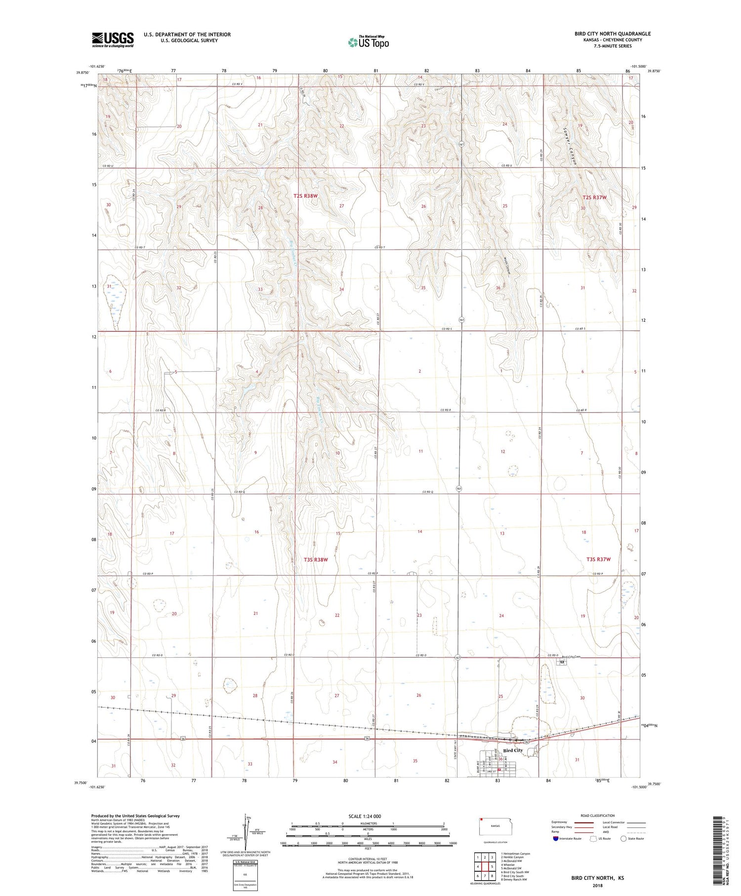 Bird City North Kansas US Topo Map Image