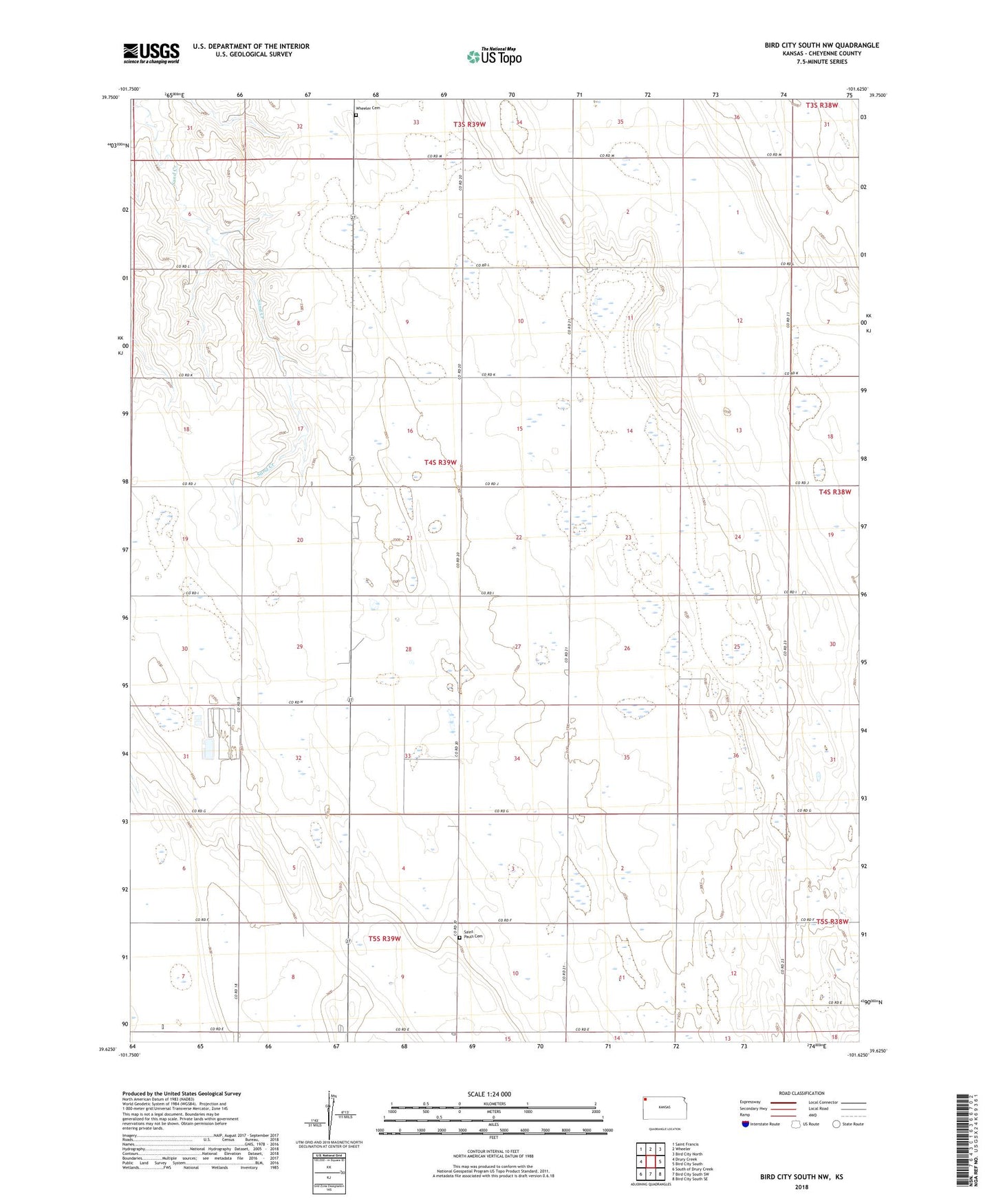 Bird City South NW Kansas US Topo Map Image