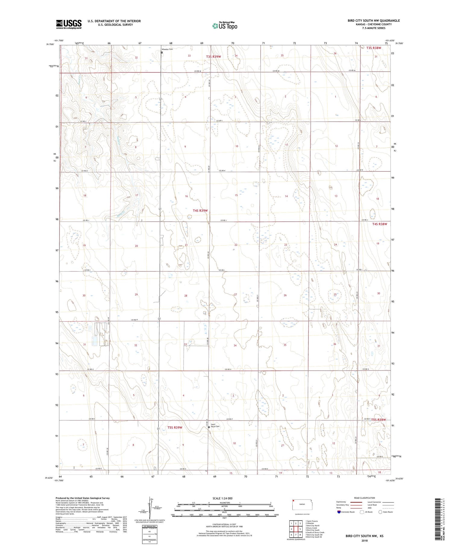 Bird City South NW Kansas US Topo Map Image