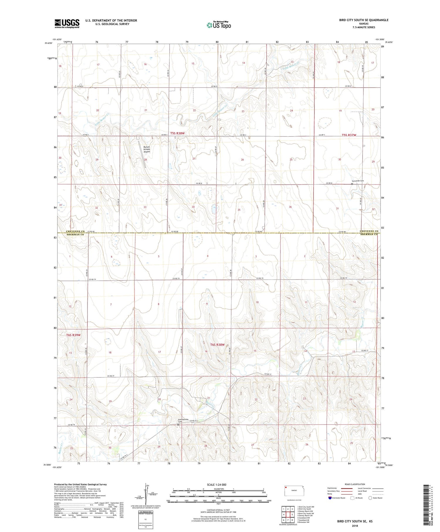 Bird City South SE Kansas US Topo Map Image