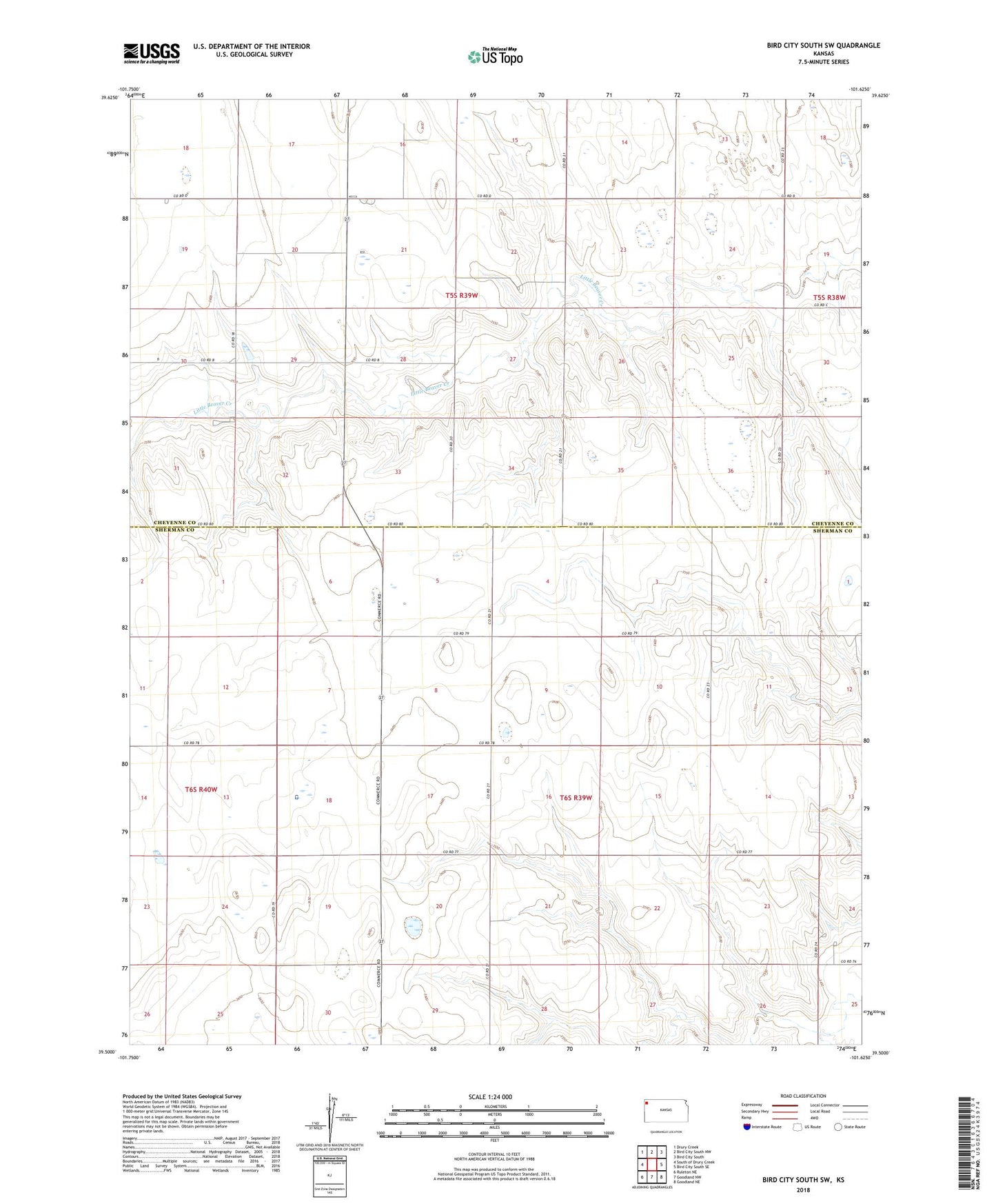 Bird City South SW Kansas US Topo Map Image