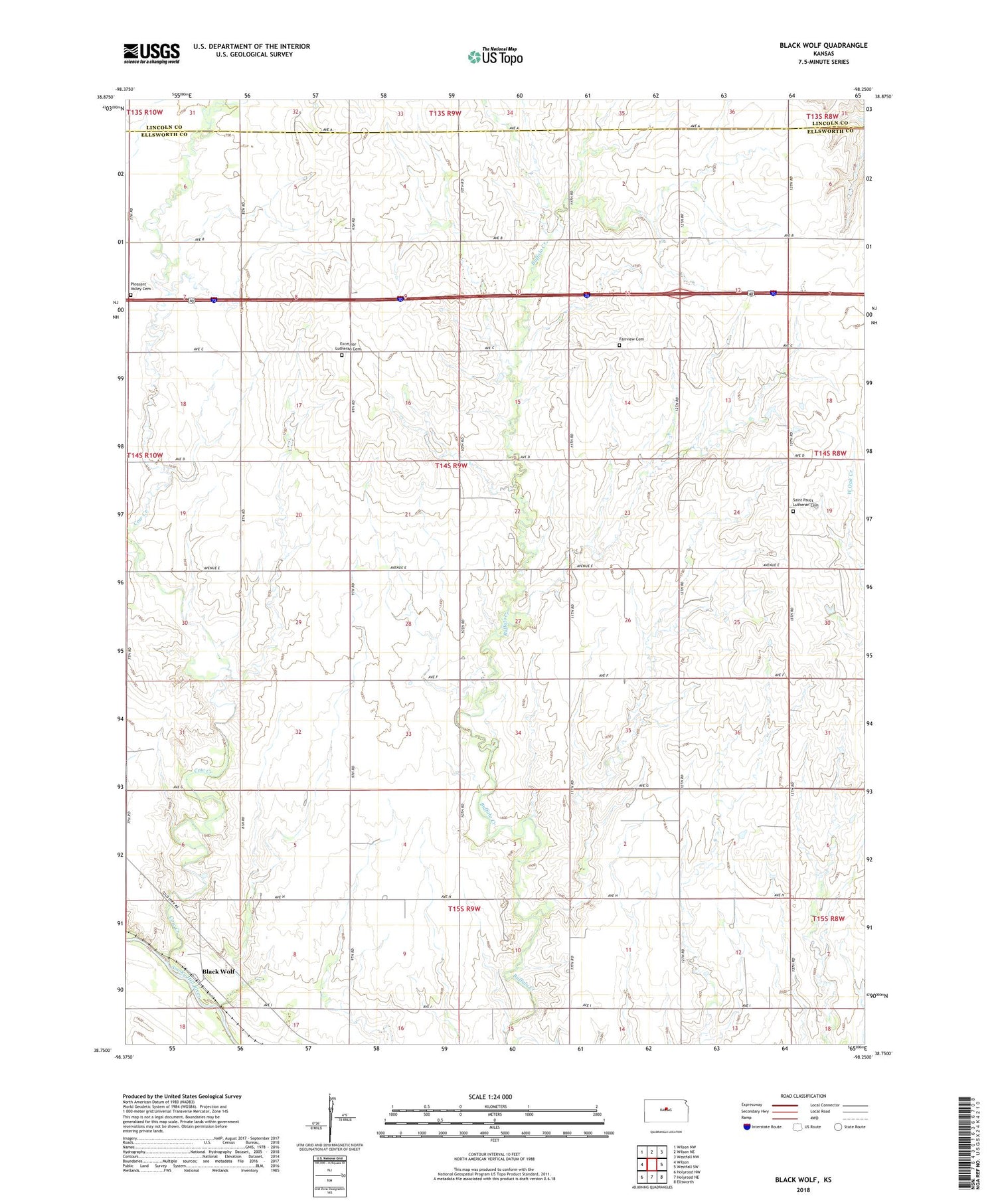 Black Wolf Kansas US Topo Map Image