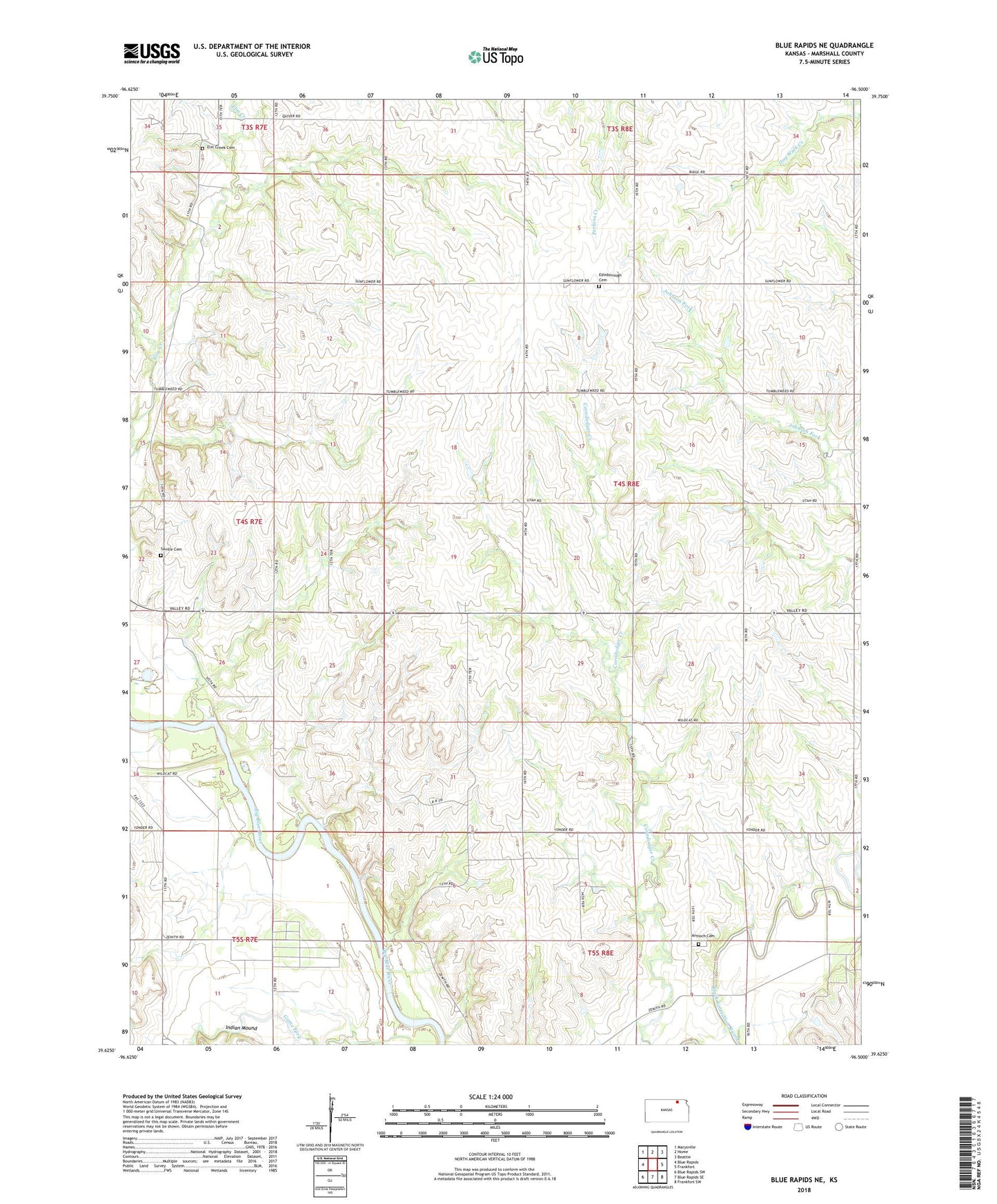 Blue Rapids NE Kansas US Topo Map Image