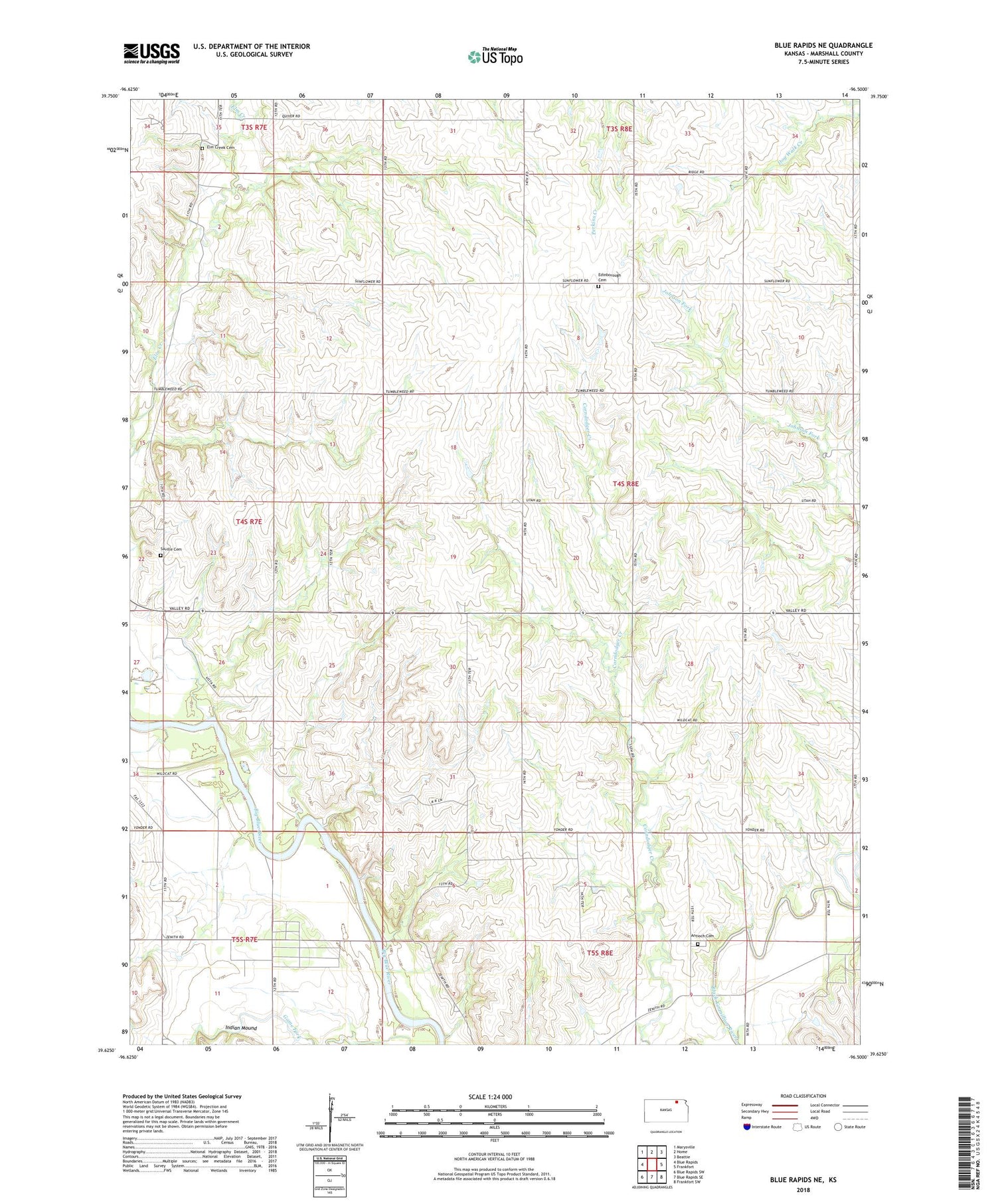 Blue Rapids NE Kansas US Topo Map Image