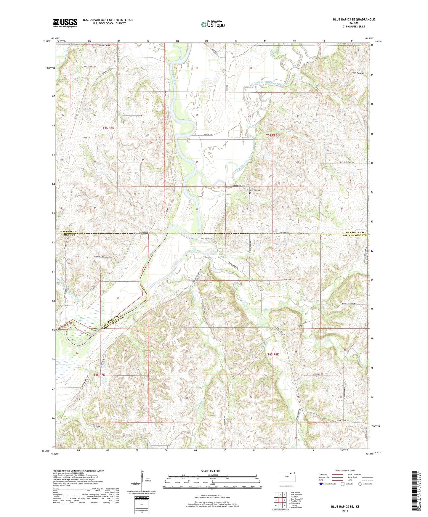 Blue Rapids SE Kansas US Topo Map Image