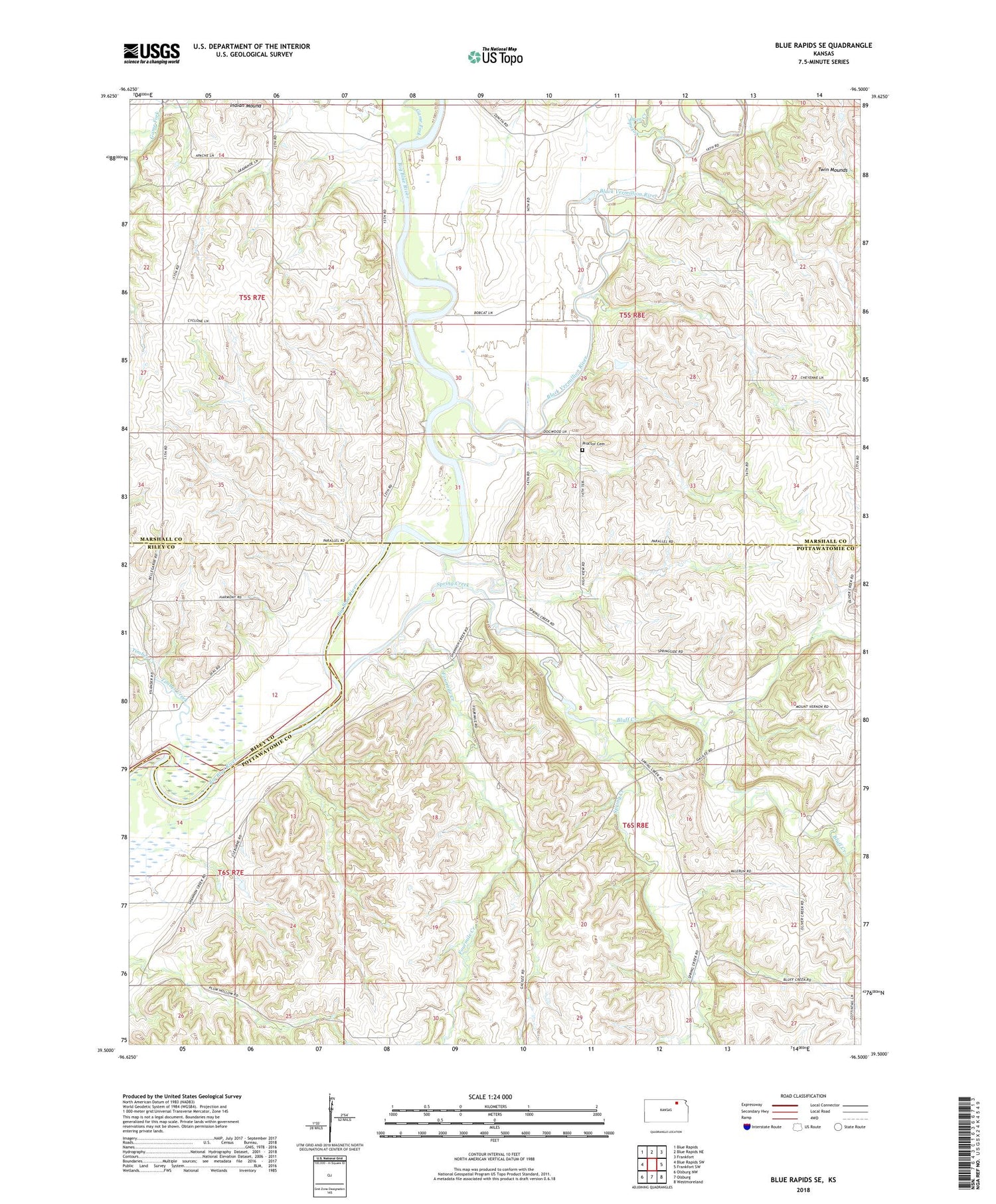Blue Rapids SE Kansas US Topo Map Image