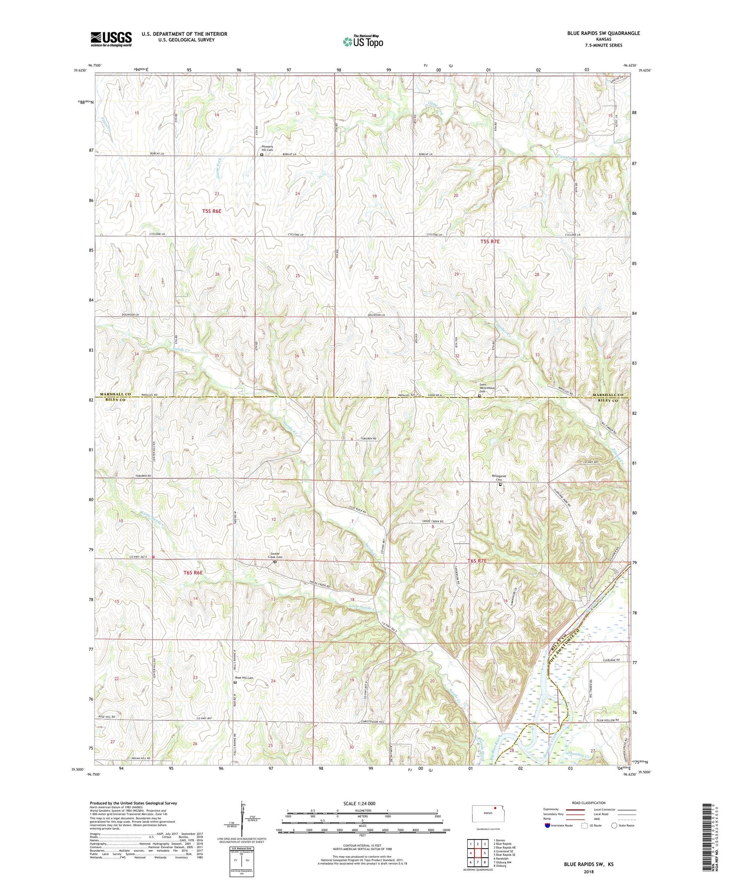 Blue Rapids SW Kansas US Topo Map Image