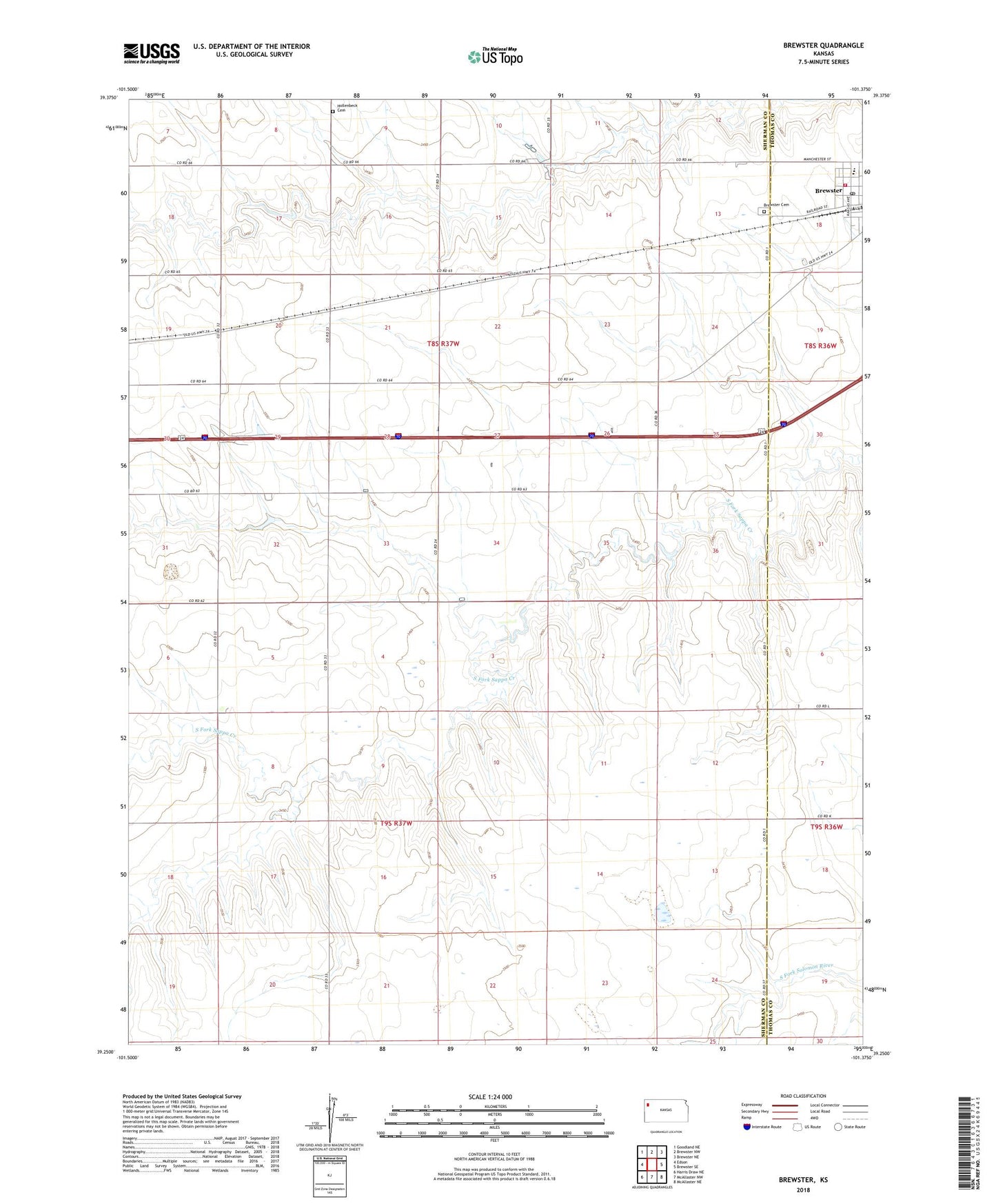 Brewster Kansas US Topo Map Image
