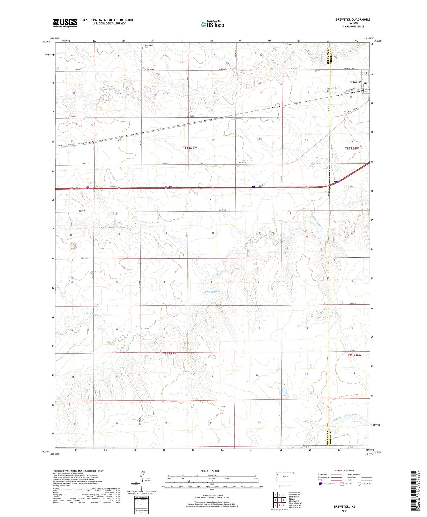 Brewster Kansas US Topo Map Image