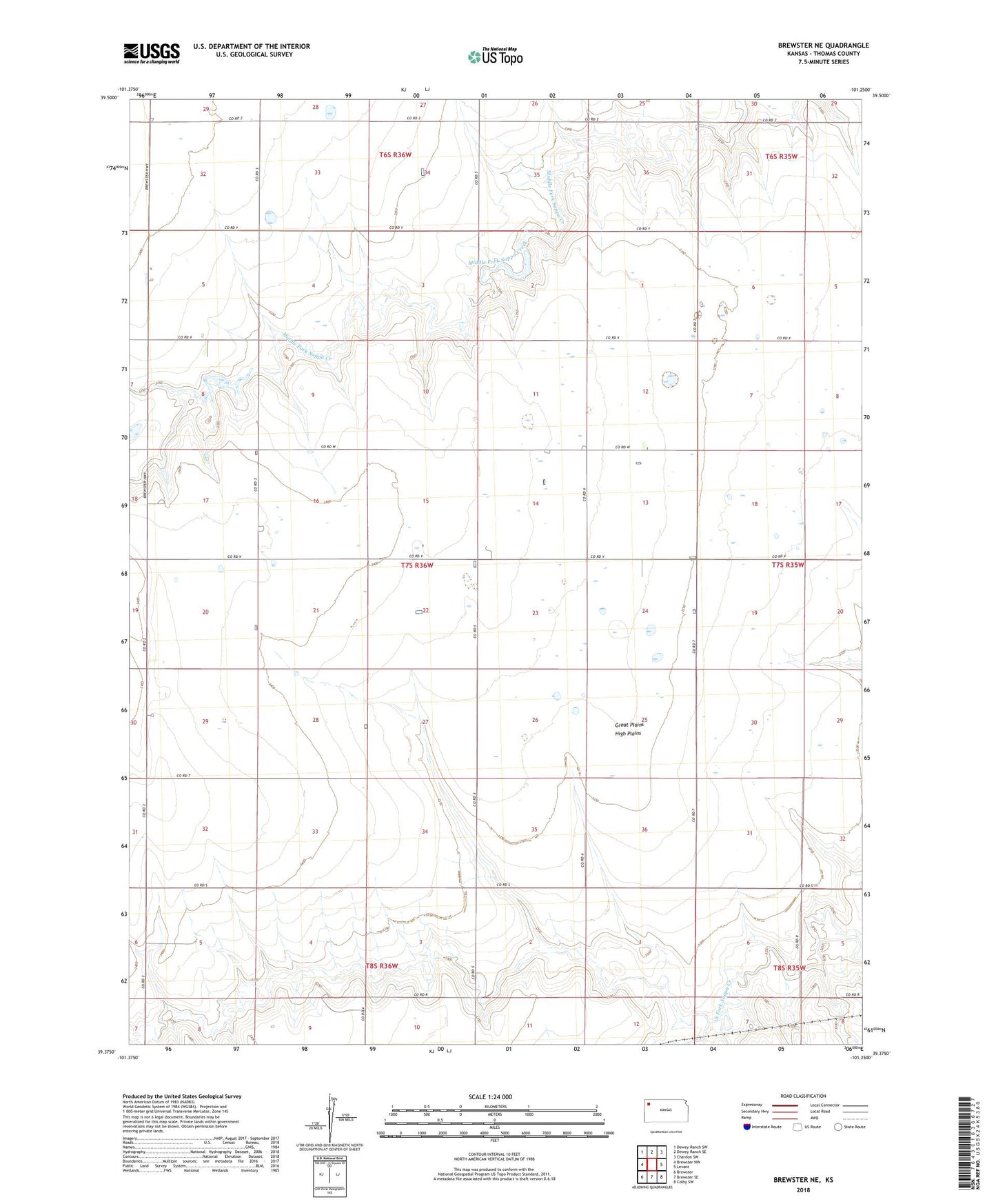 Brewster NE Kansas US Topo Map Image