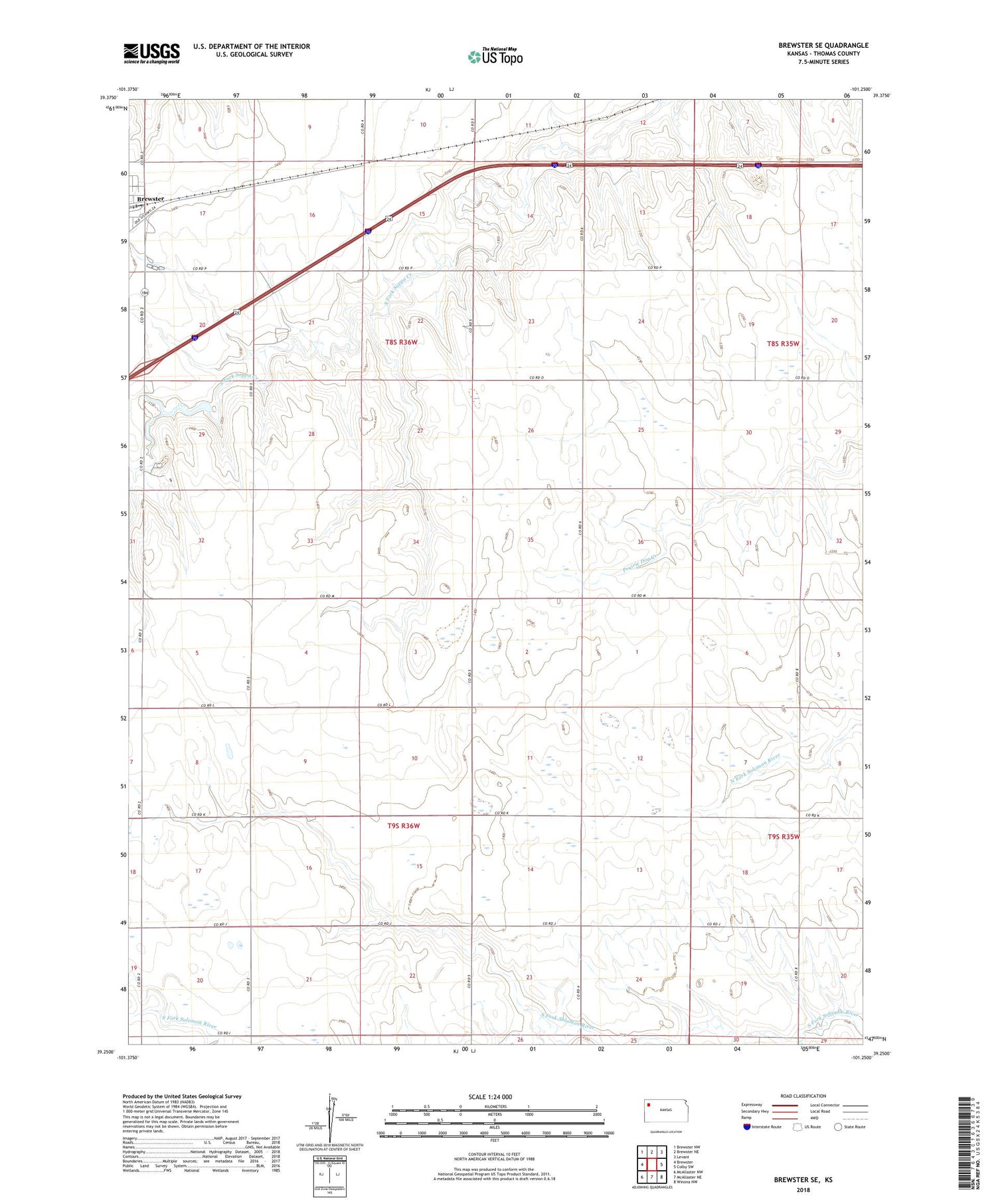Brewster SE Kansas US Topo Map Image