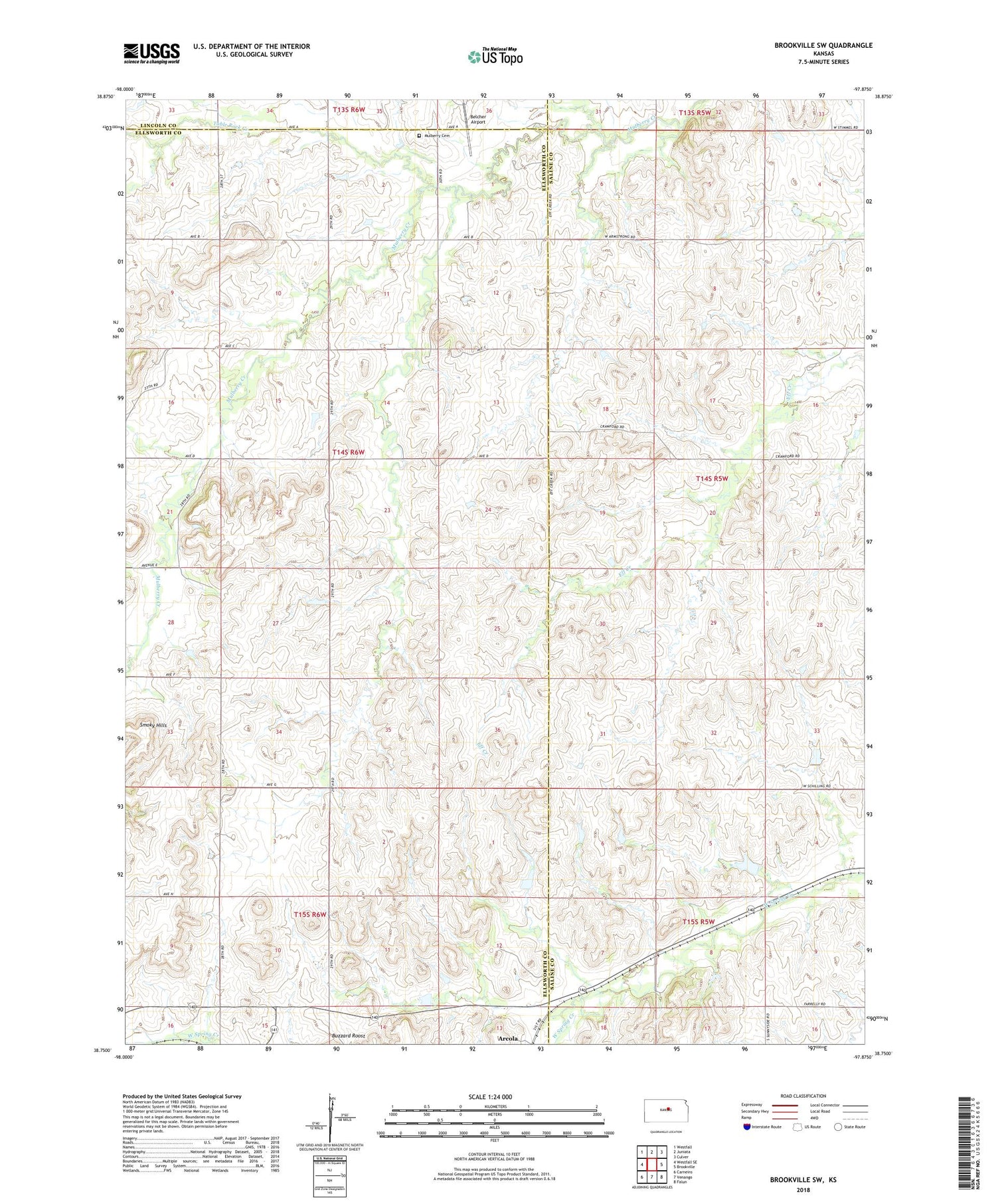 Brookville SW Kansas US Topo Map Image