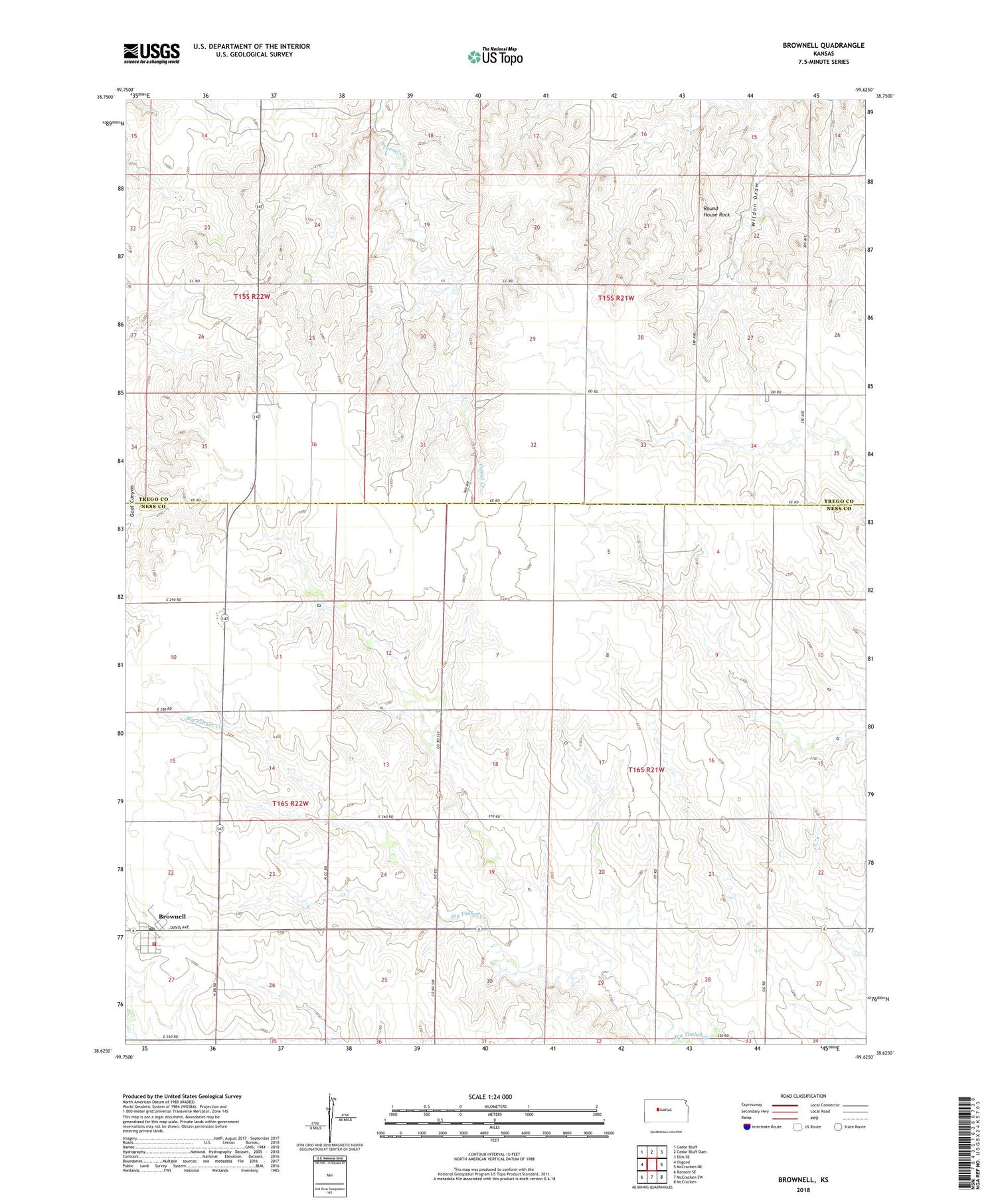 Brownell Kansas US Topo Map Image