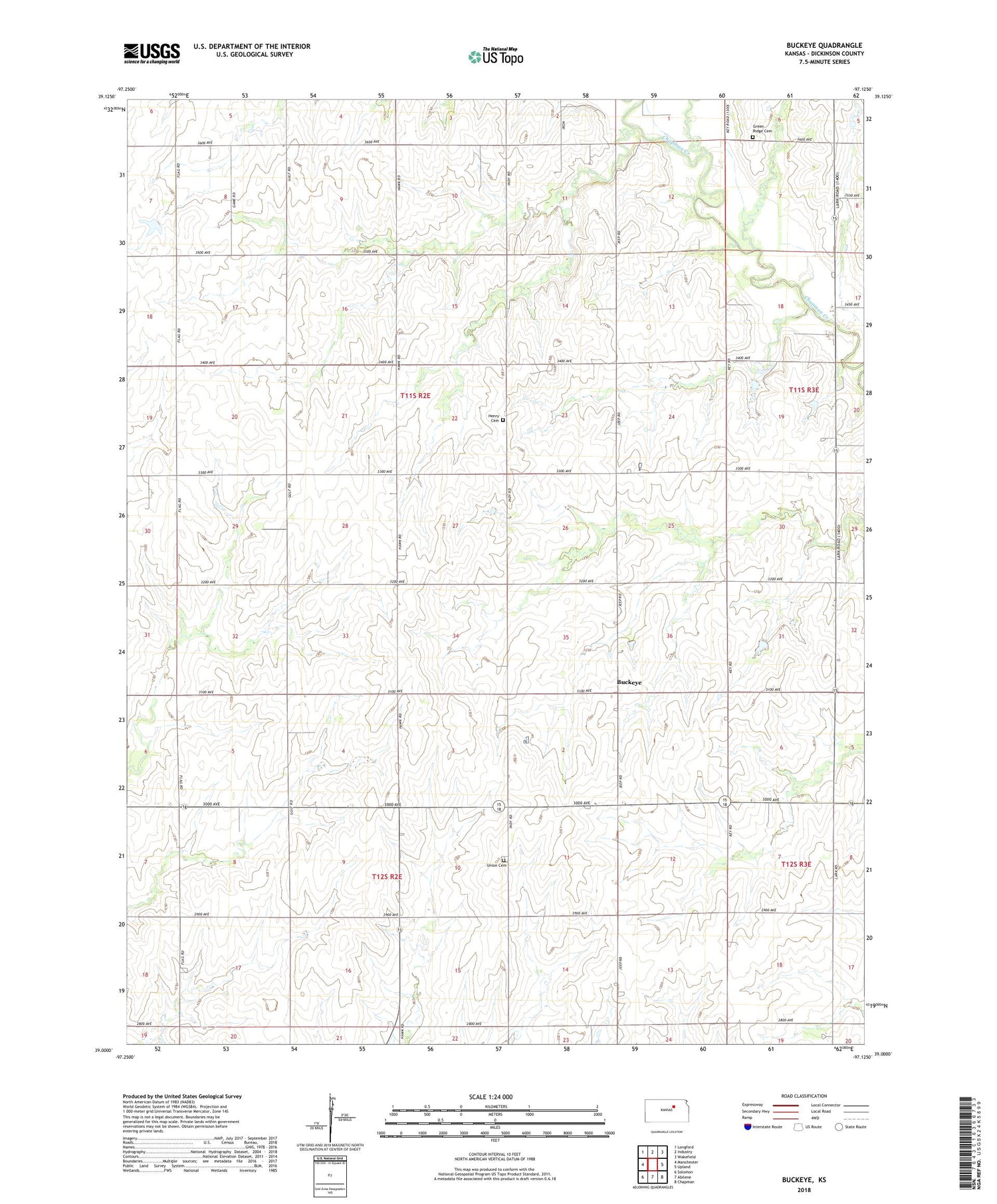 Buckeye Kansas US Topo Map Image