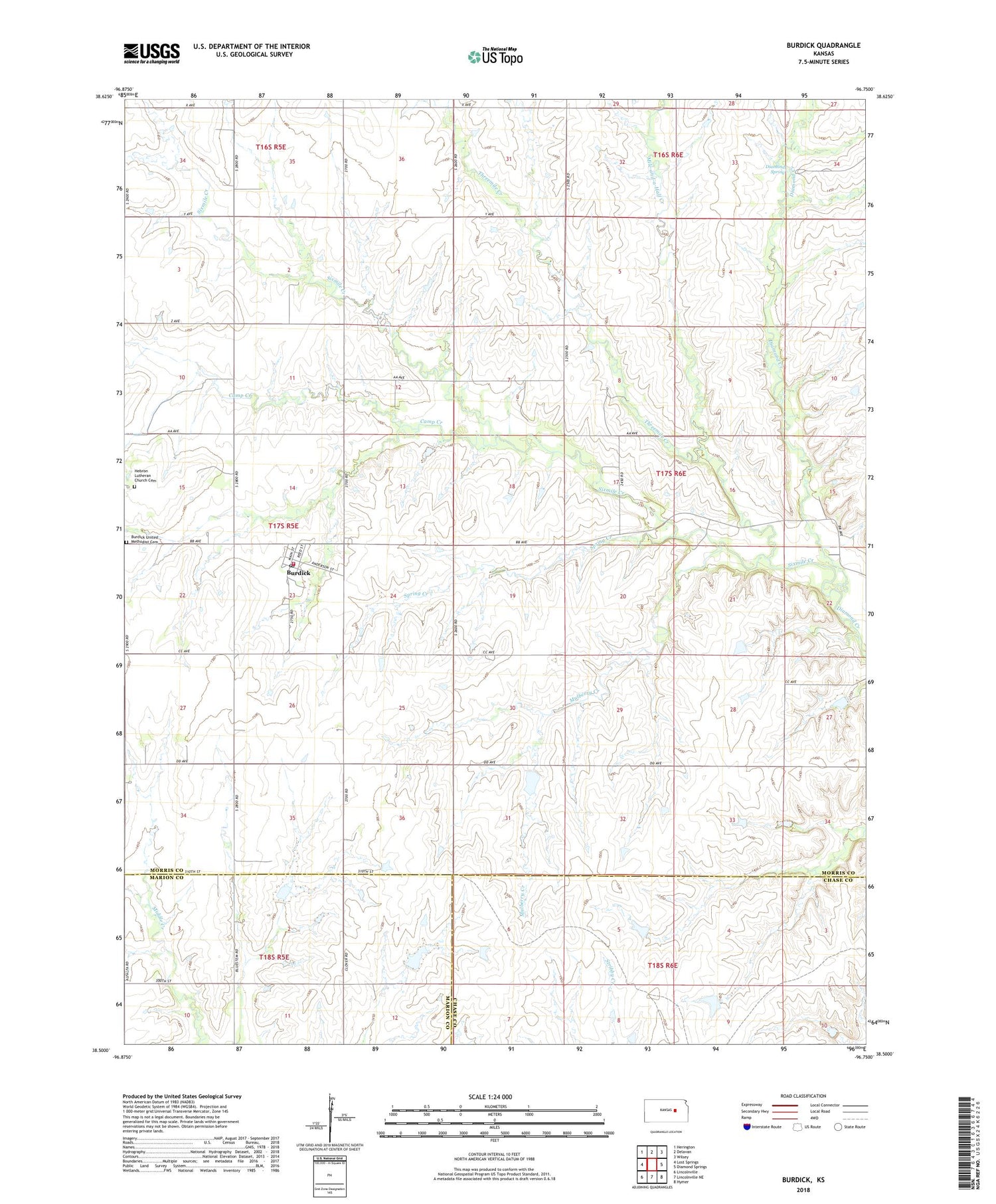 Burdick Kansas US Topo Map Image