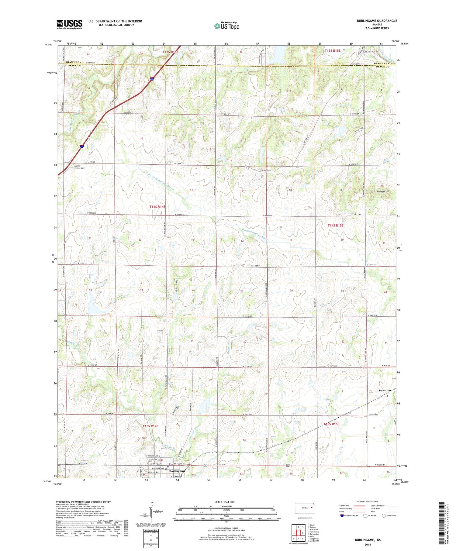 Burlingame Kansas US Topo Map Image