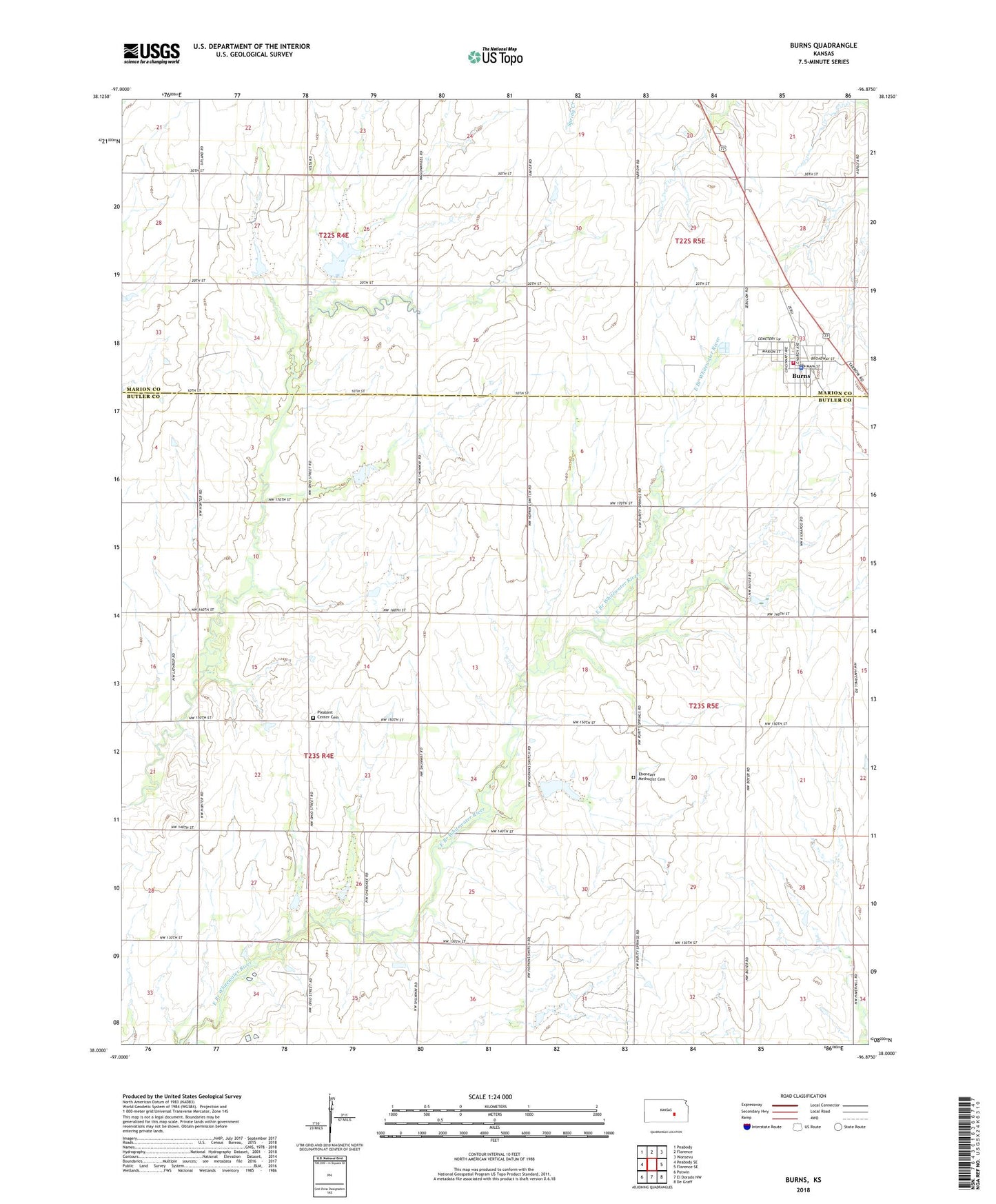 Burns Kansas US Topo Map Image