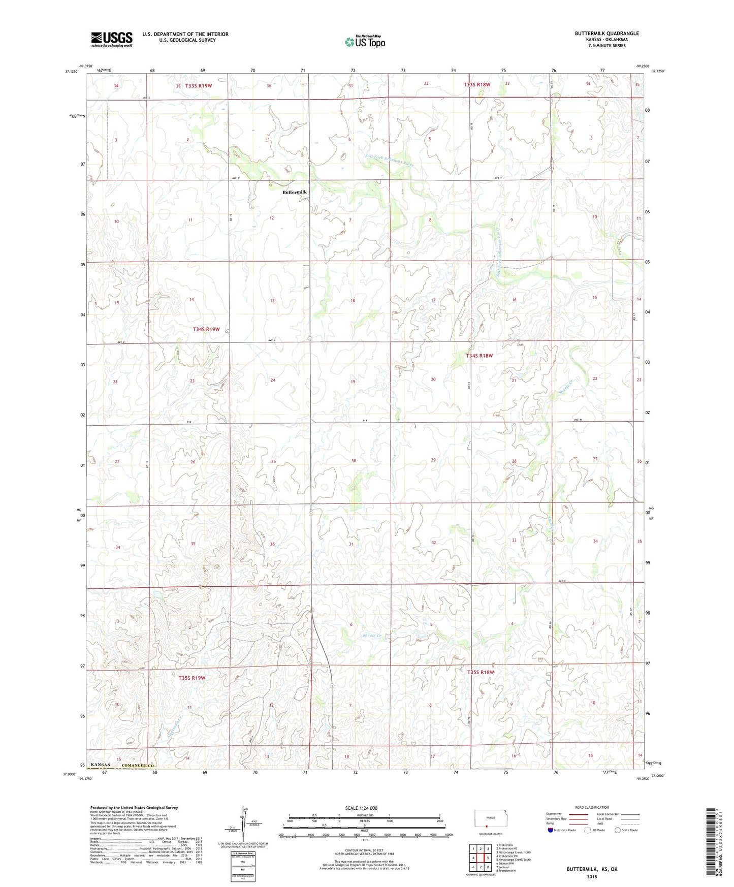 Buttermilk Kansas US Topo Map Image
