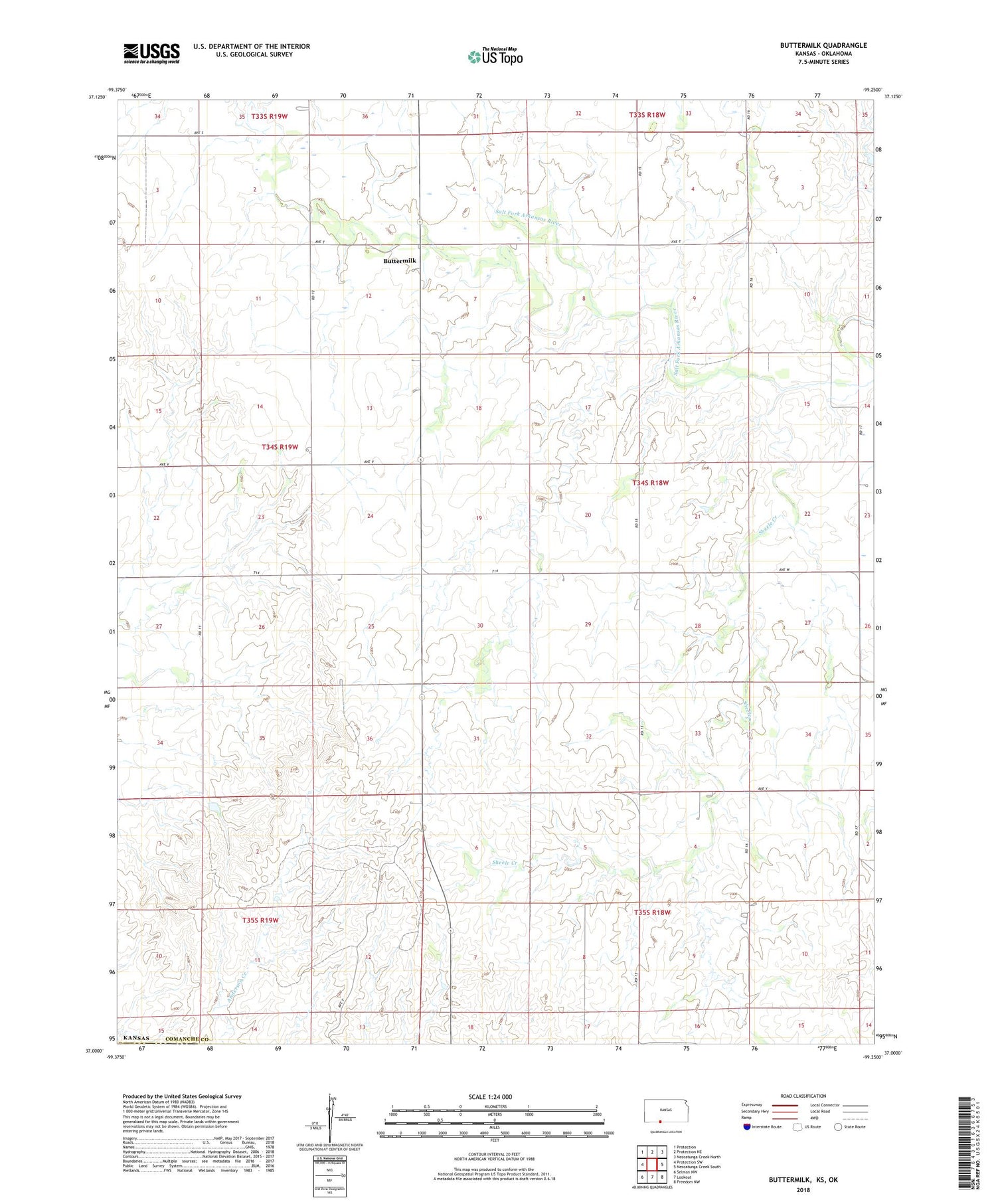 Buttermilk Kansas US Topo Map Image