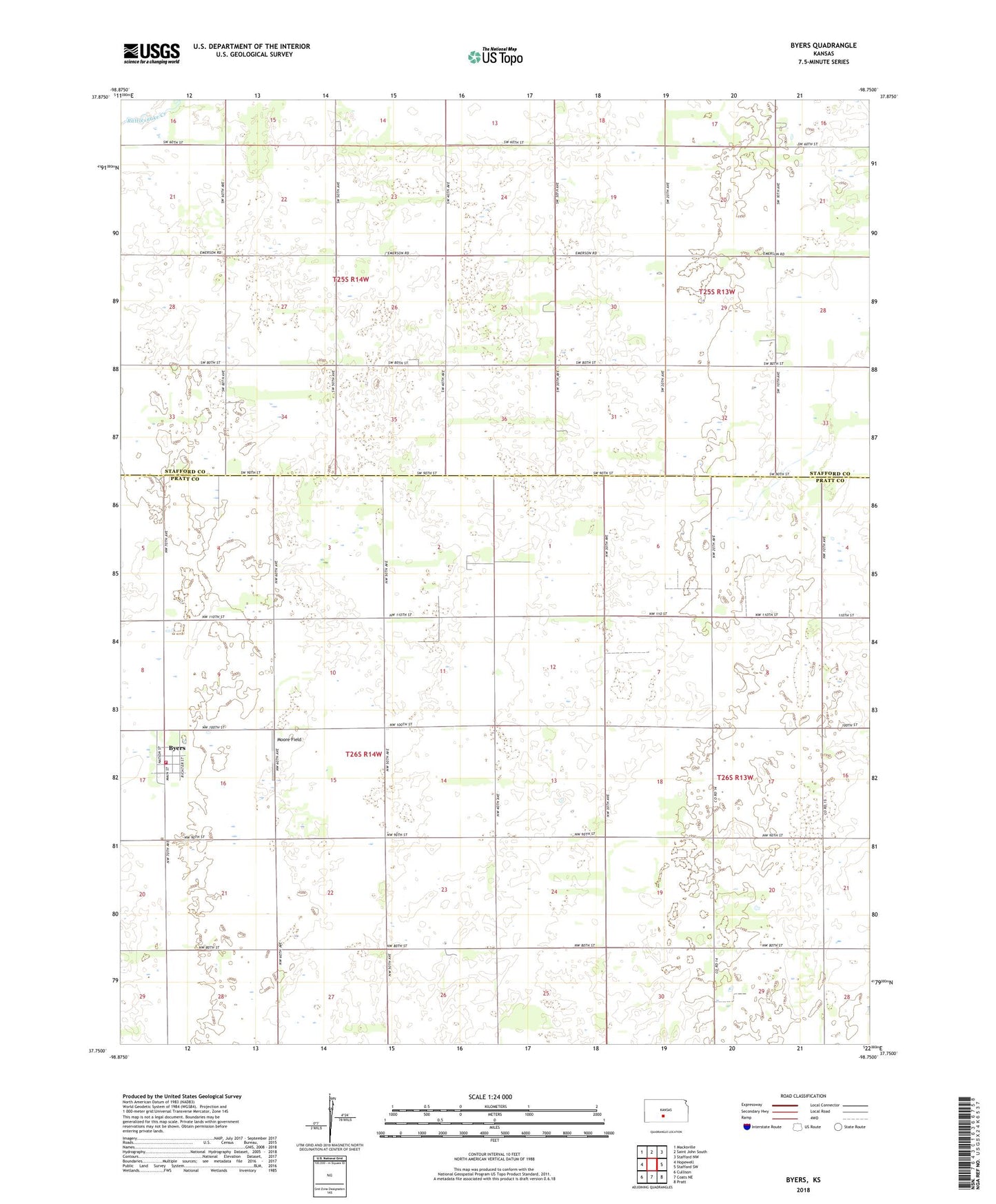 Byers Kansas US Topo Map Image