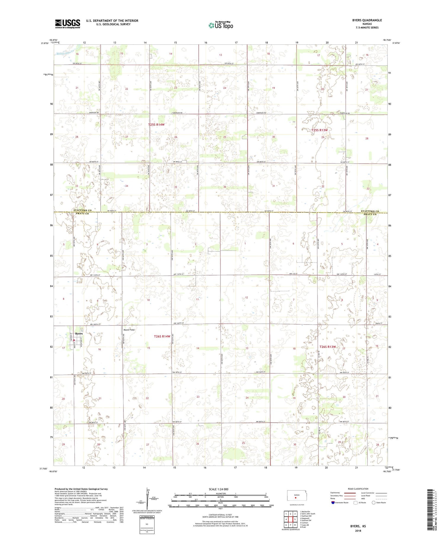 Byers Kansas US Topo Map Image