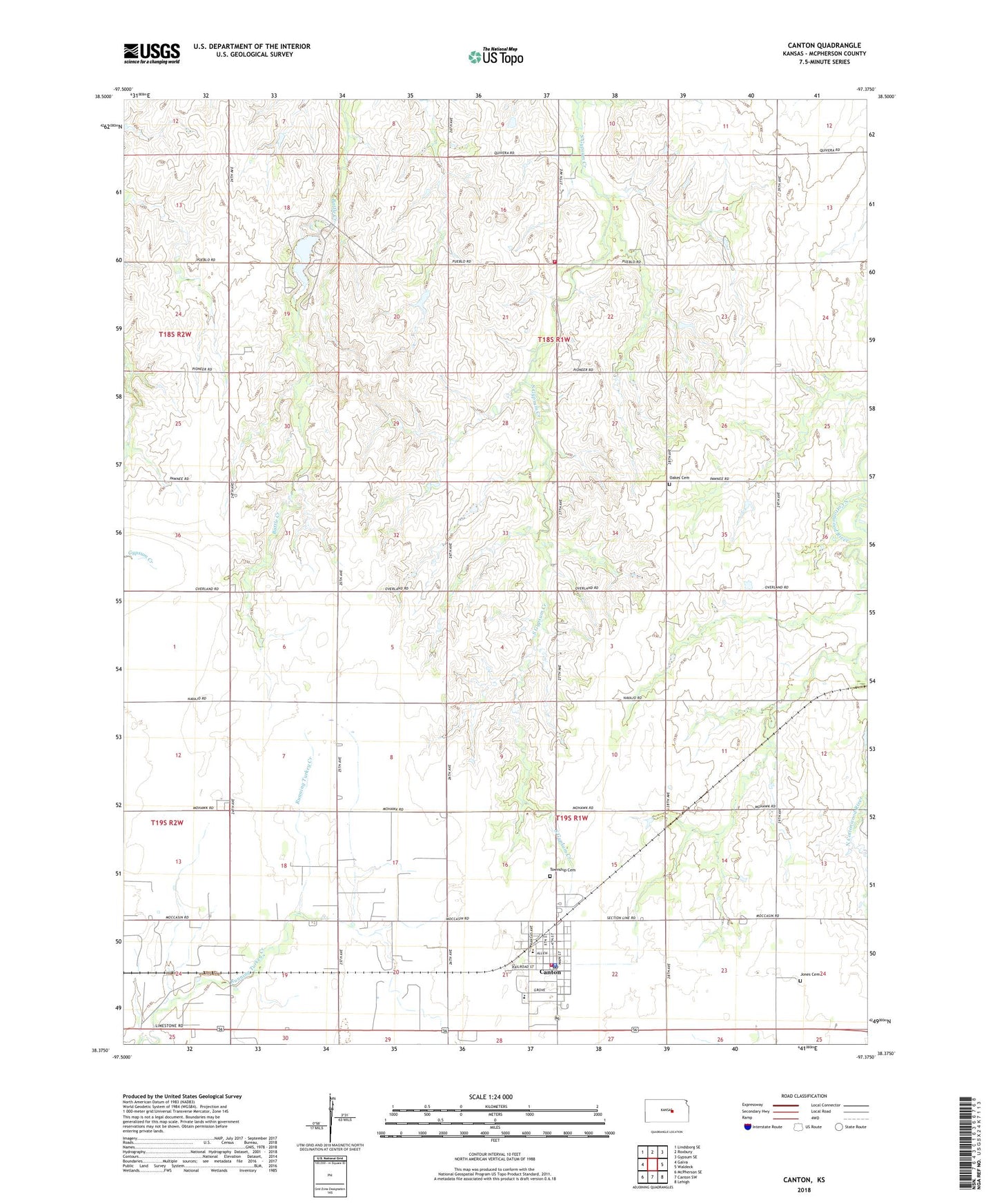 Canton Kansas US Topo Map Image