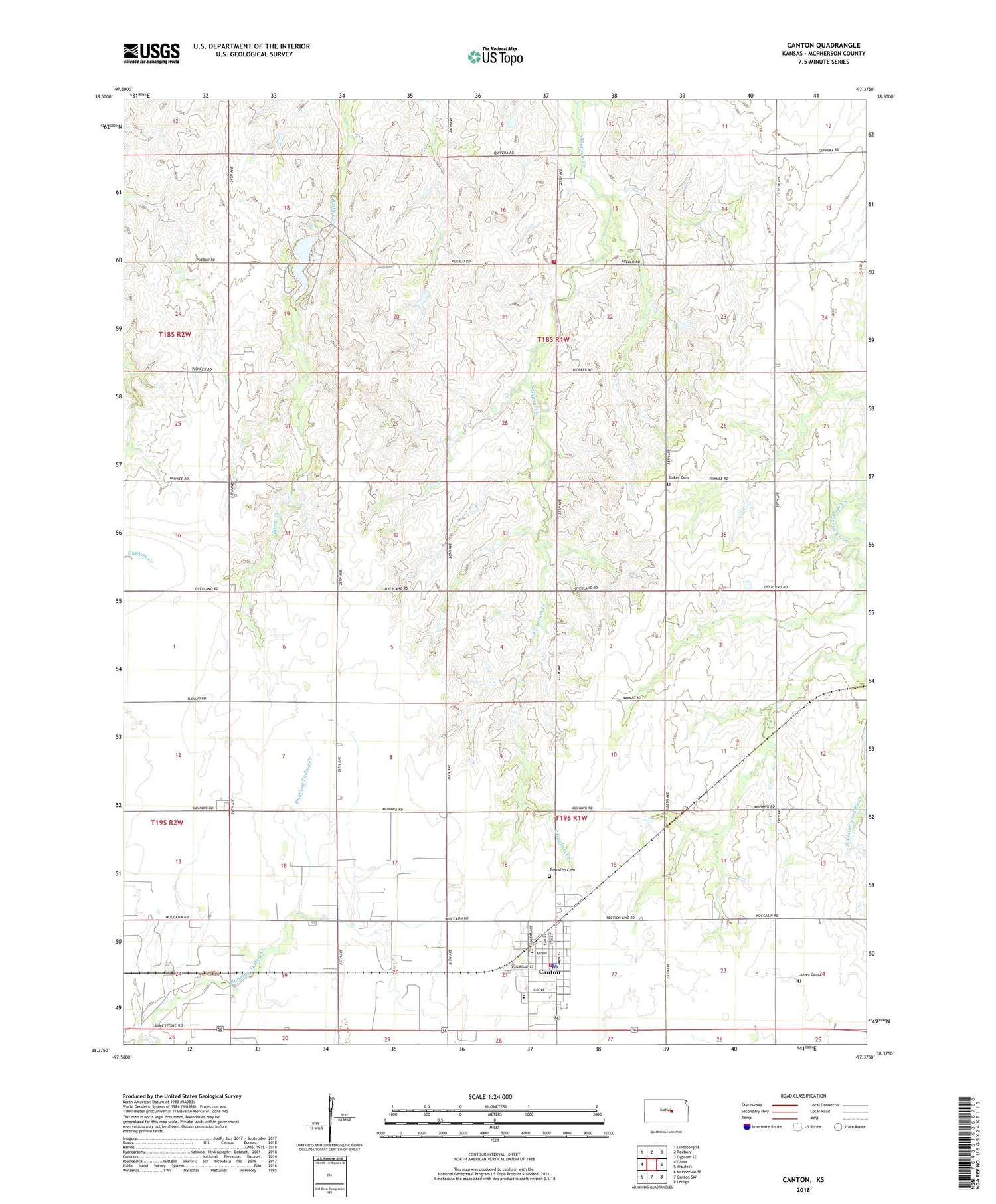 Canton Kansas US Topo Map Image
