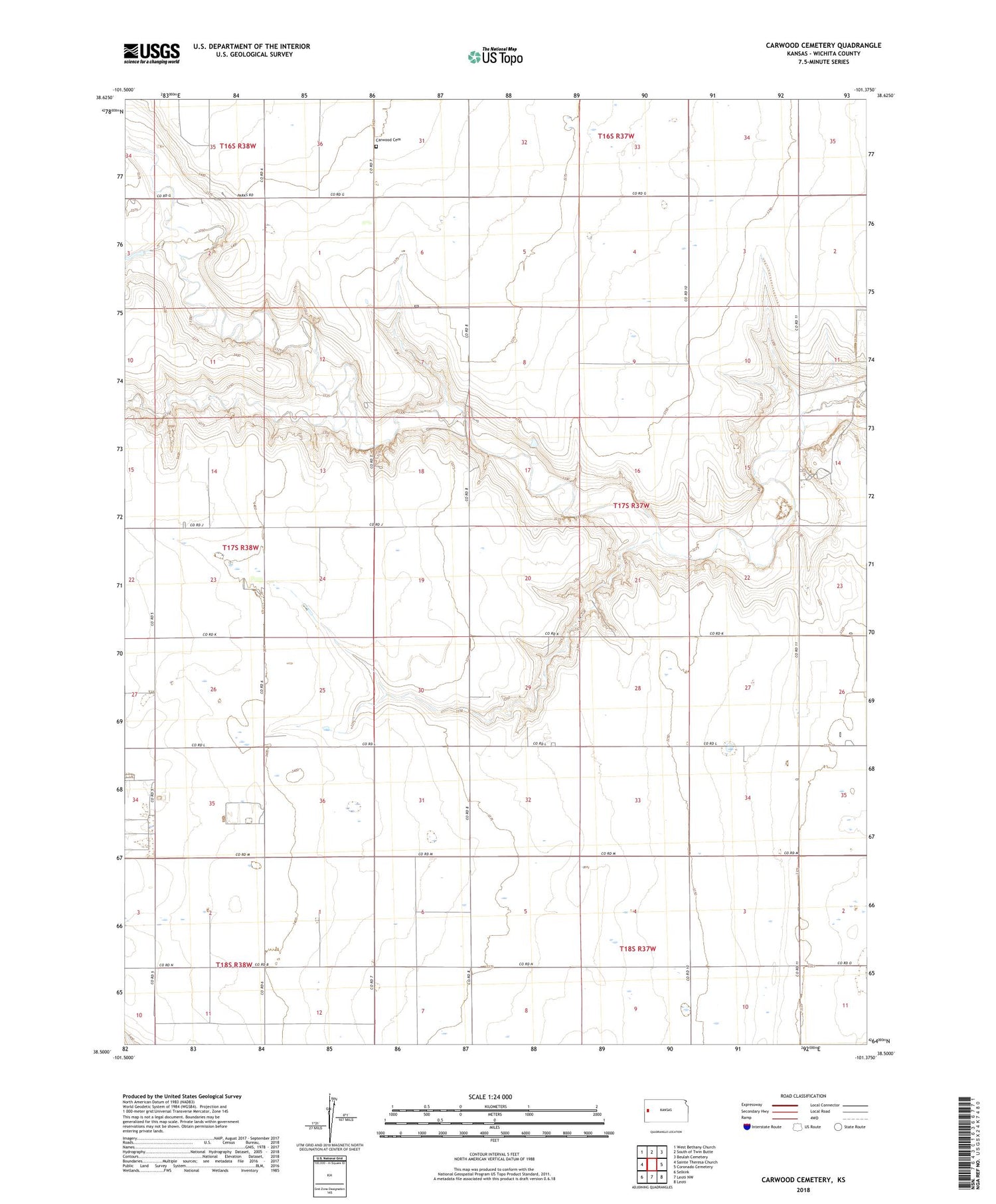 Carwood Cemetery Kansas US Topo Map Image