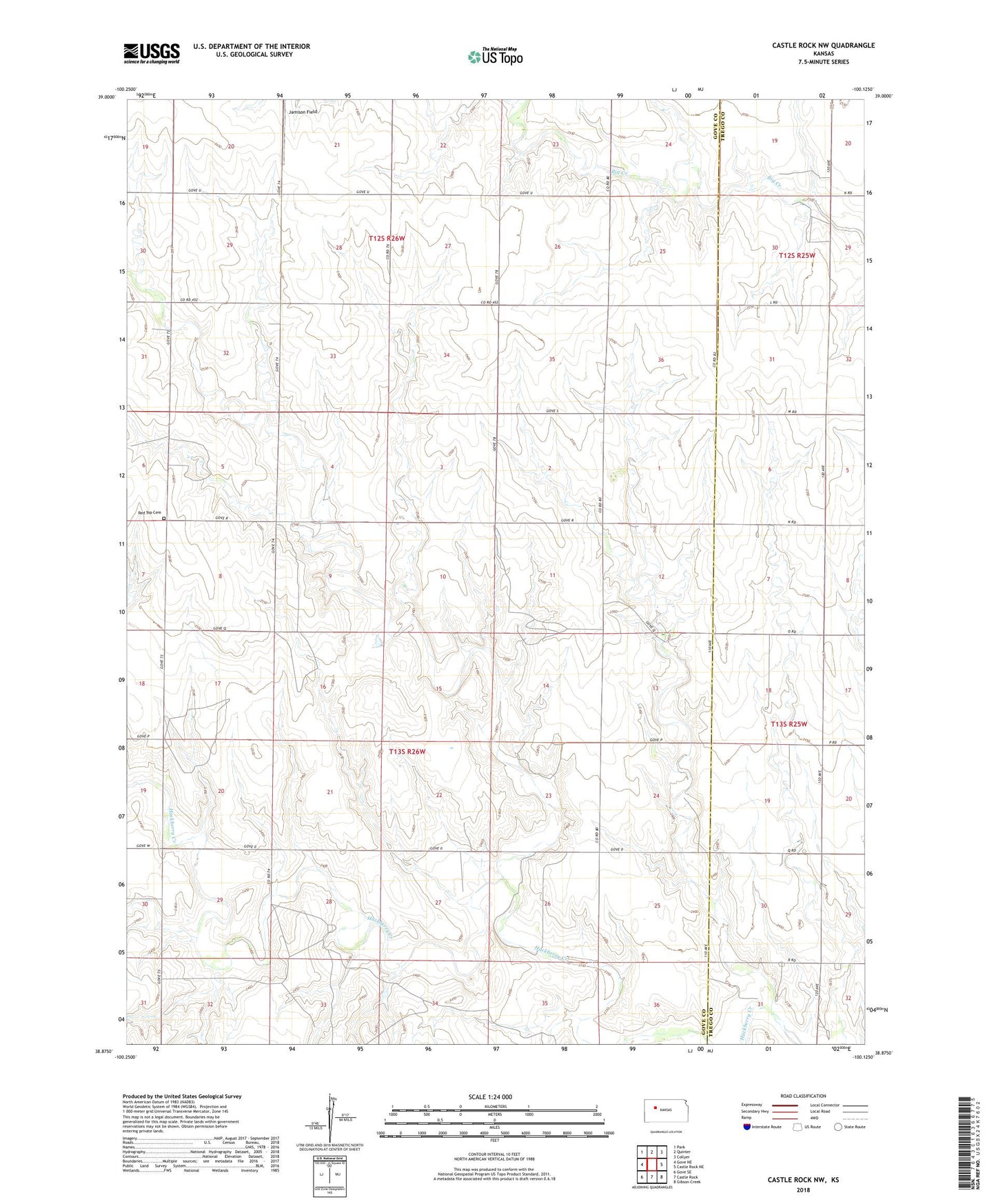 Castle Rock NW Kansas US Topo Map Image