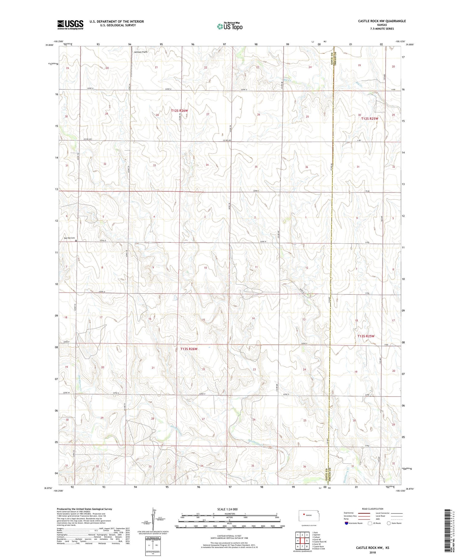 Castle Rock NW Kansas US Topo Map Image