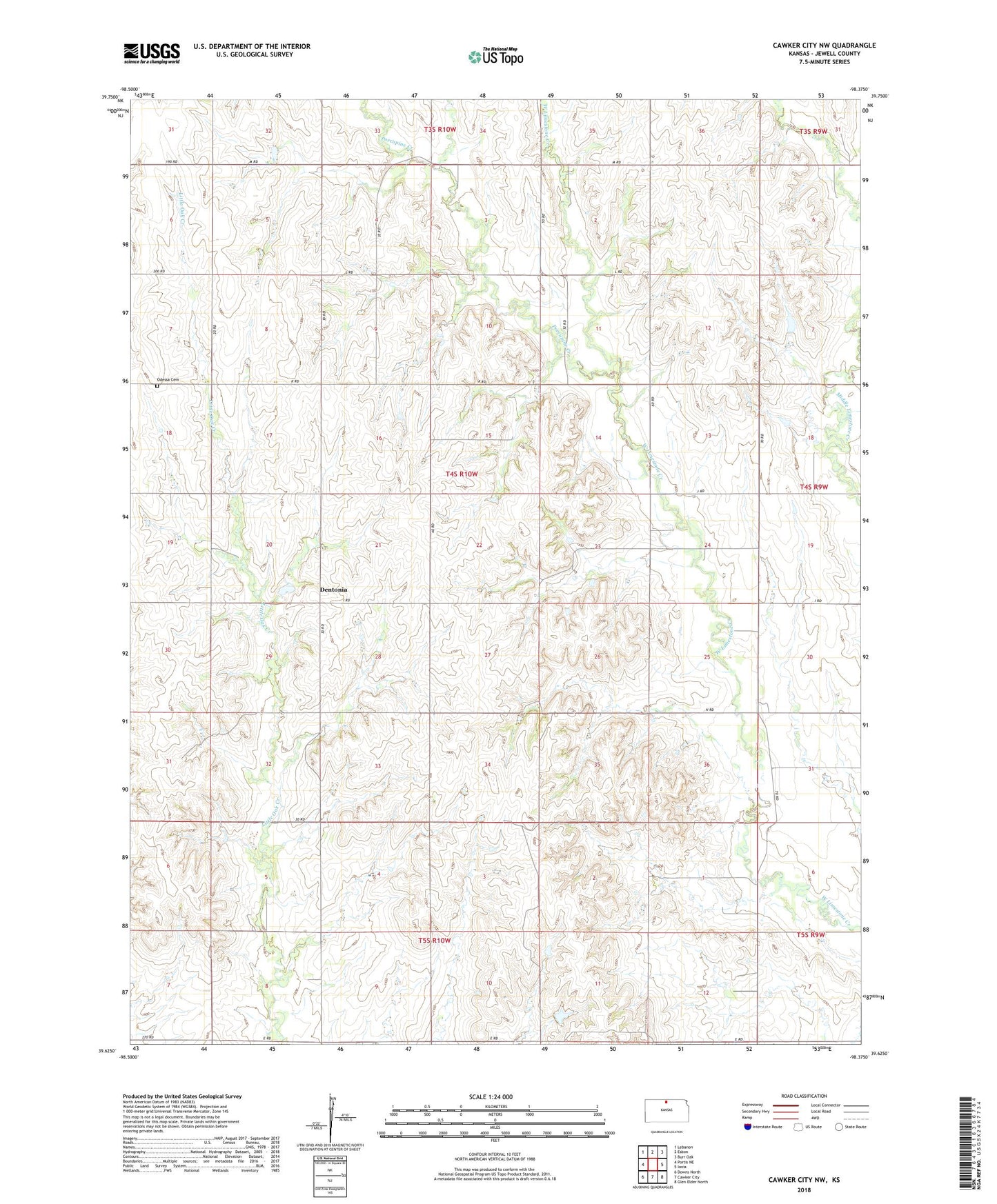 Cawker City NW Kansas US Topo Map Image