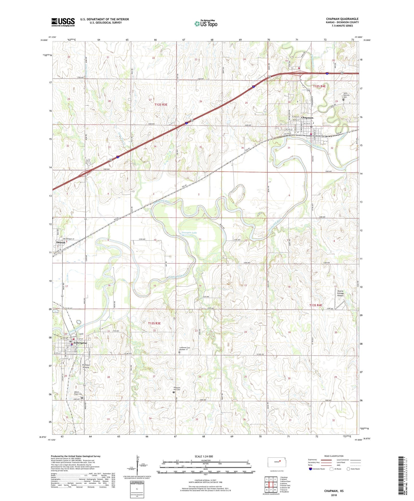 Chapman Kansas US Topo Map Image