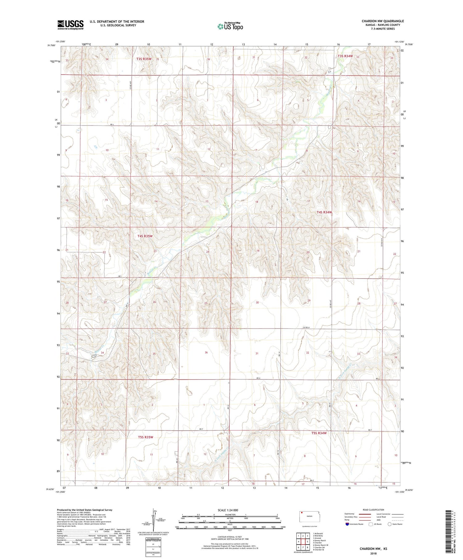 Chardon NW Kansas US Topo Map Image