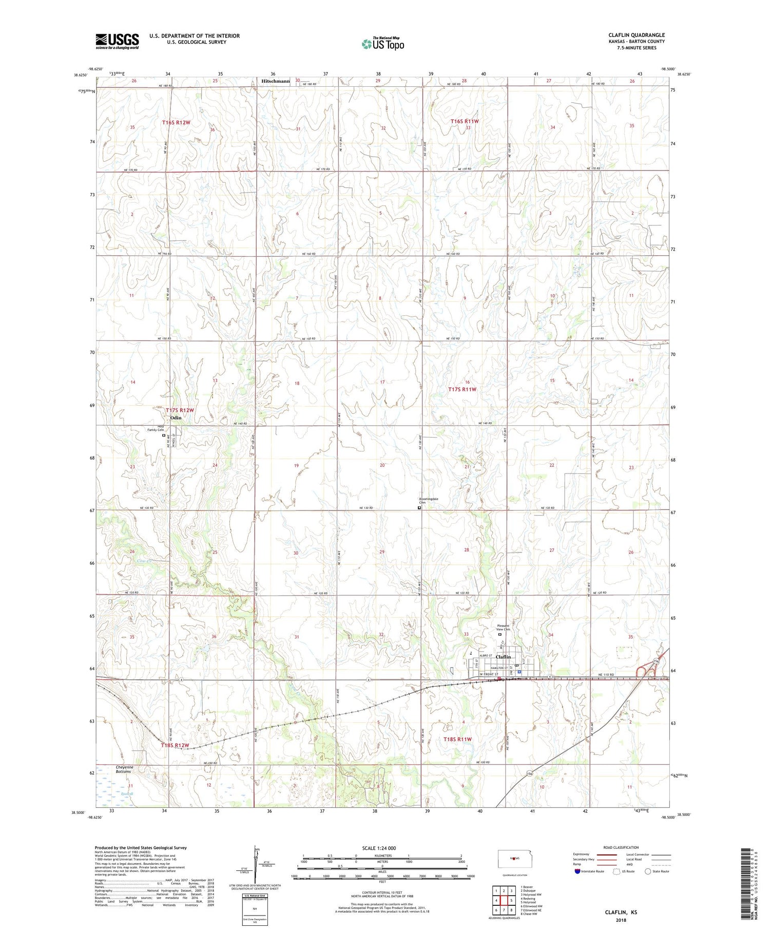 Claflin Kansas US Topo Map Image