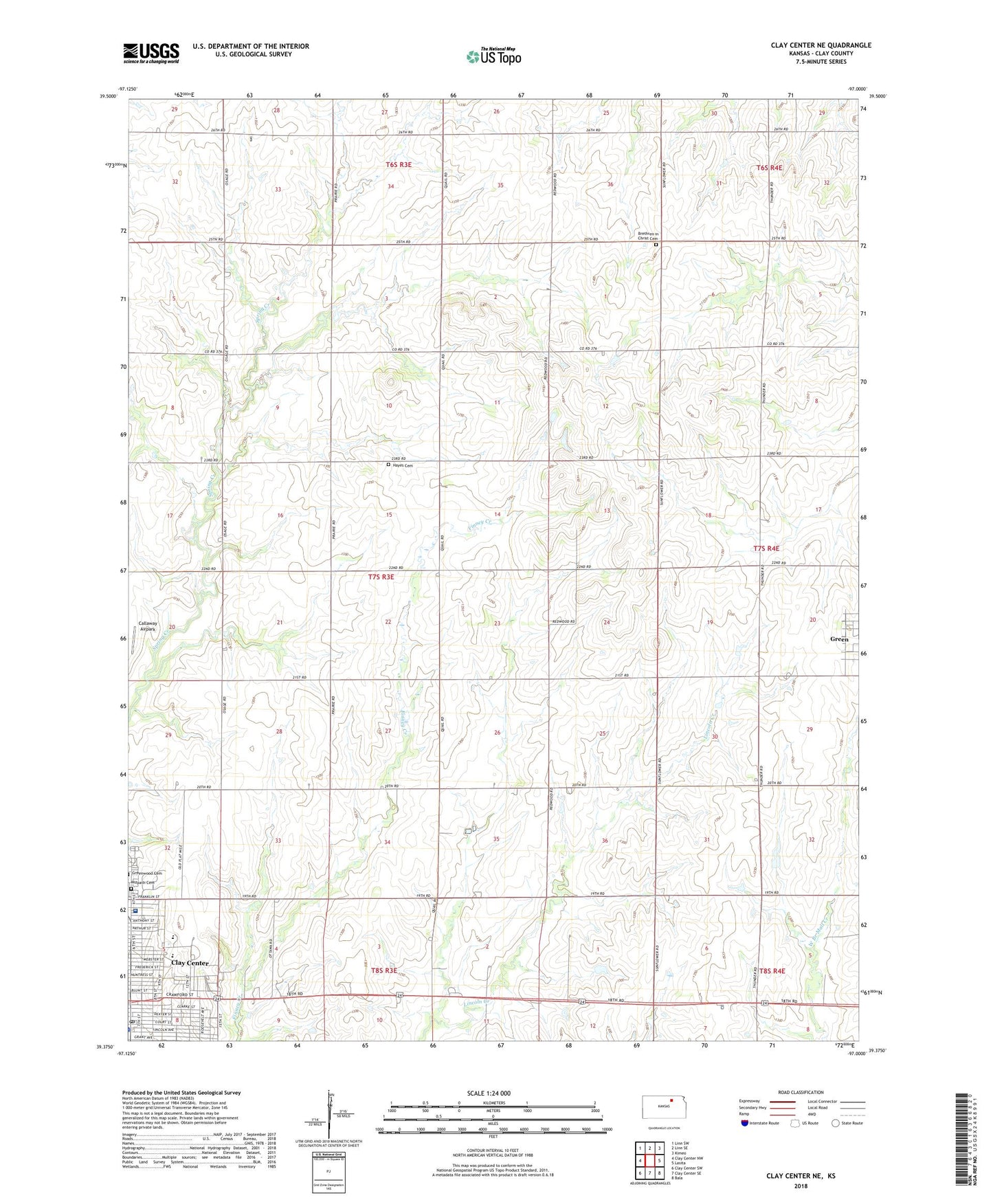 Clay Center NE Kansas US Topo Map Image