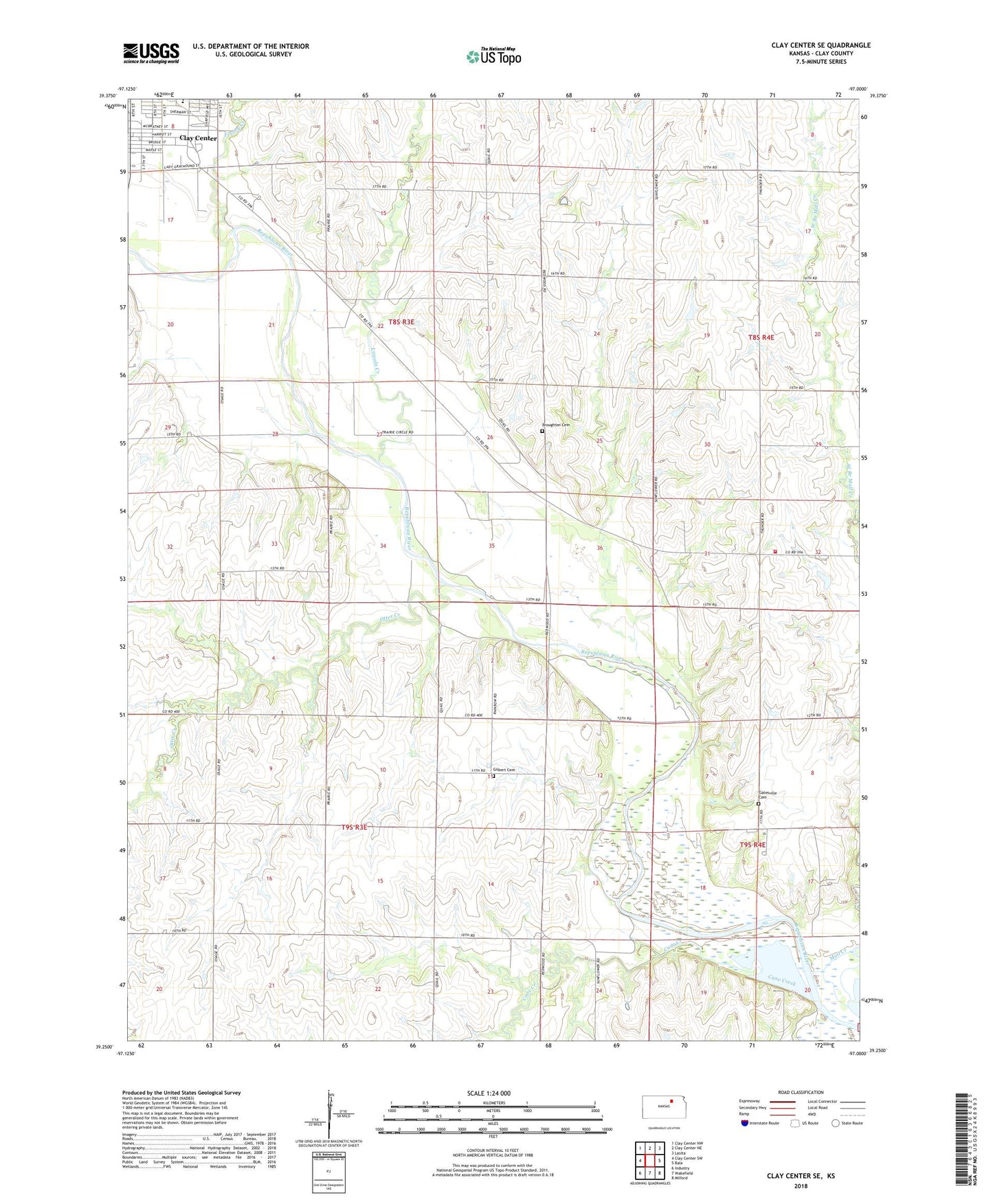 Clay Center SE Kansas US Topo Map Image