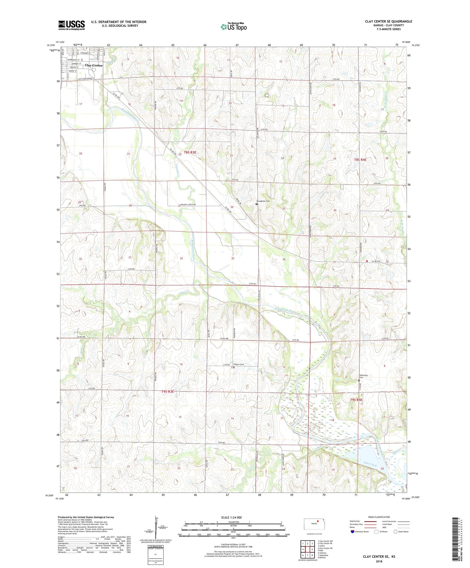 Clay Center SE Kansas US Topo Map Image