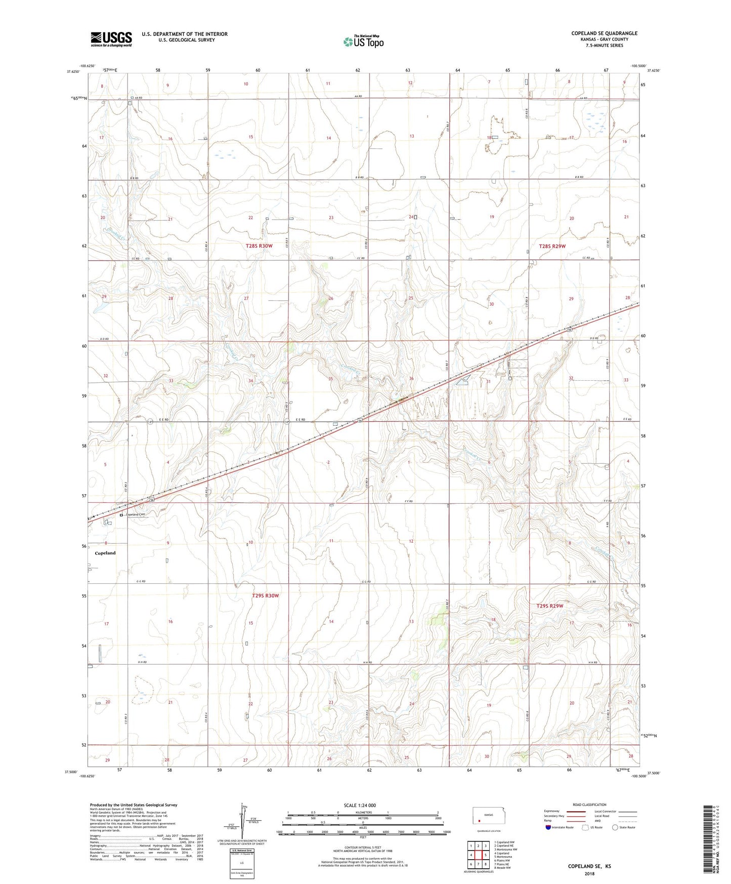 Copeland SE Kansas US Topo Map Image