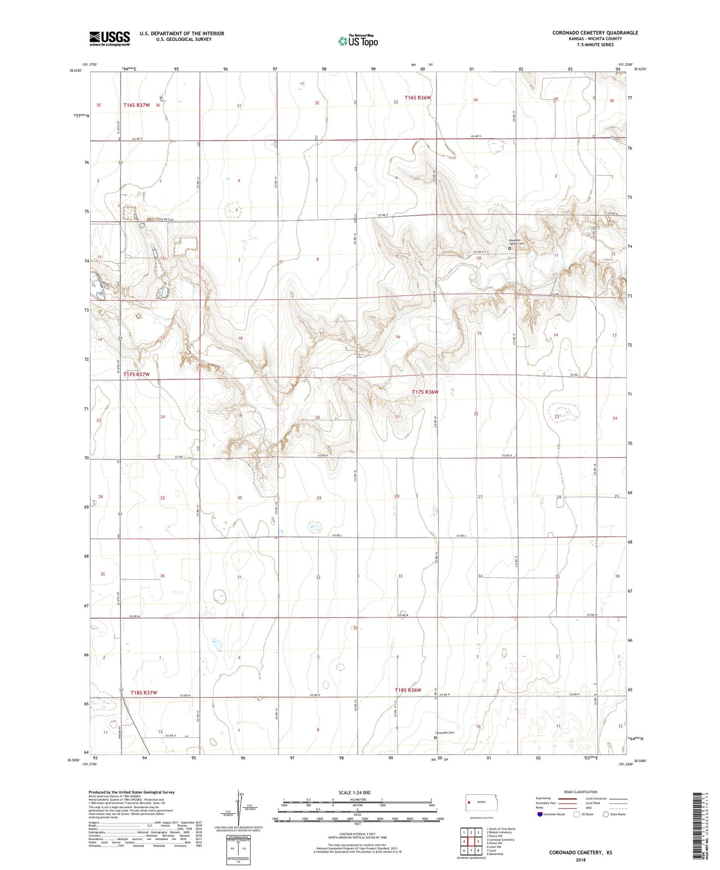 Coronado Cemetery Kansas US Topo Map Image