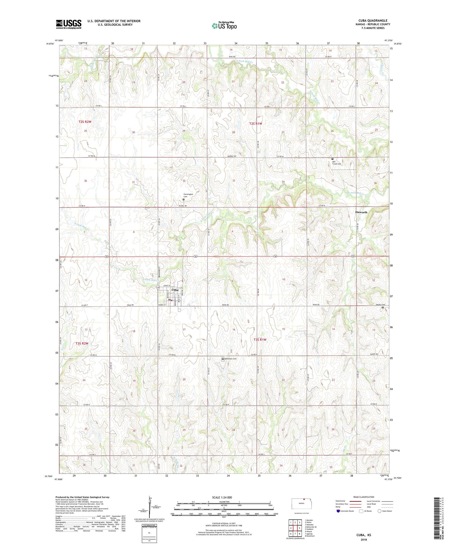 Cuba Kansas US Topo Map Image
