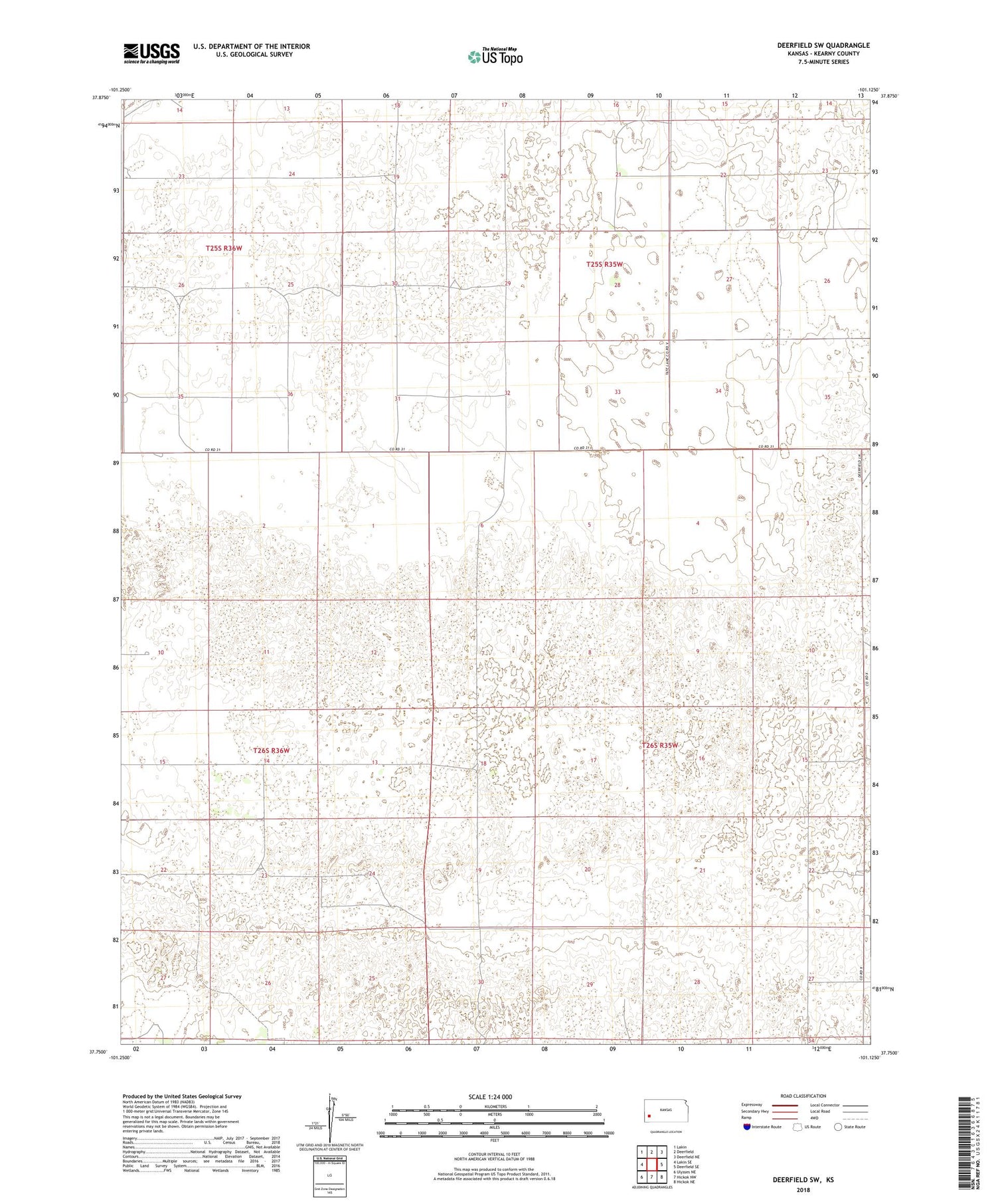 Deerfield SW Kansas US Topo Map Image