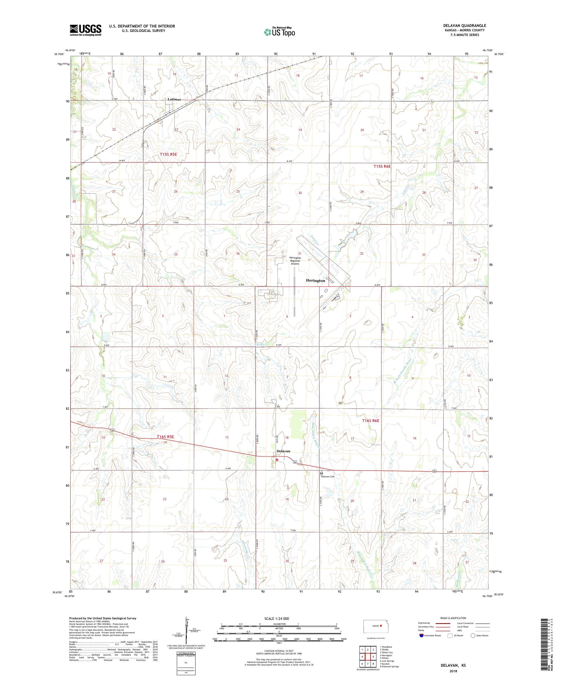 Delavan Kansas US Topo Map – MyTopo Map Store