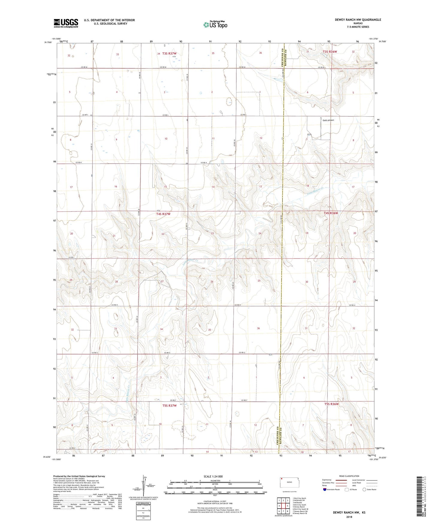 Dewey Ranch NW Kansas US Topo Map Image