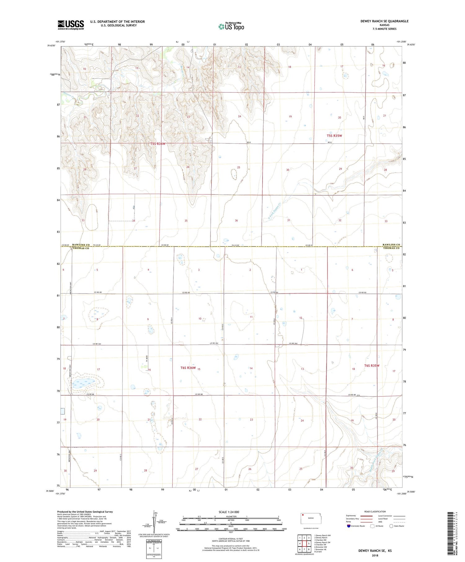 Dewey Ranch SE Kansas US Topo Map Image