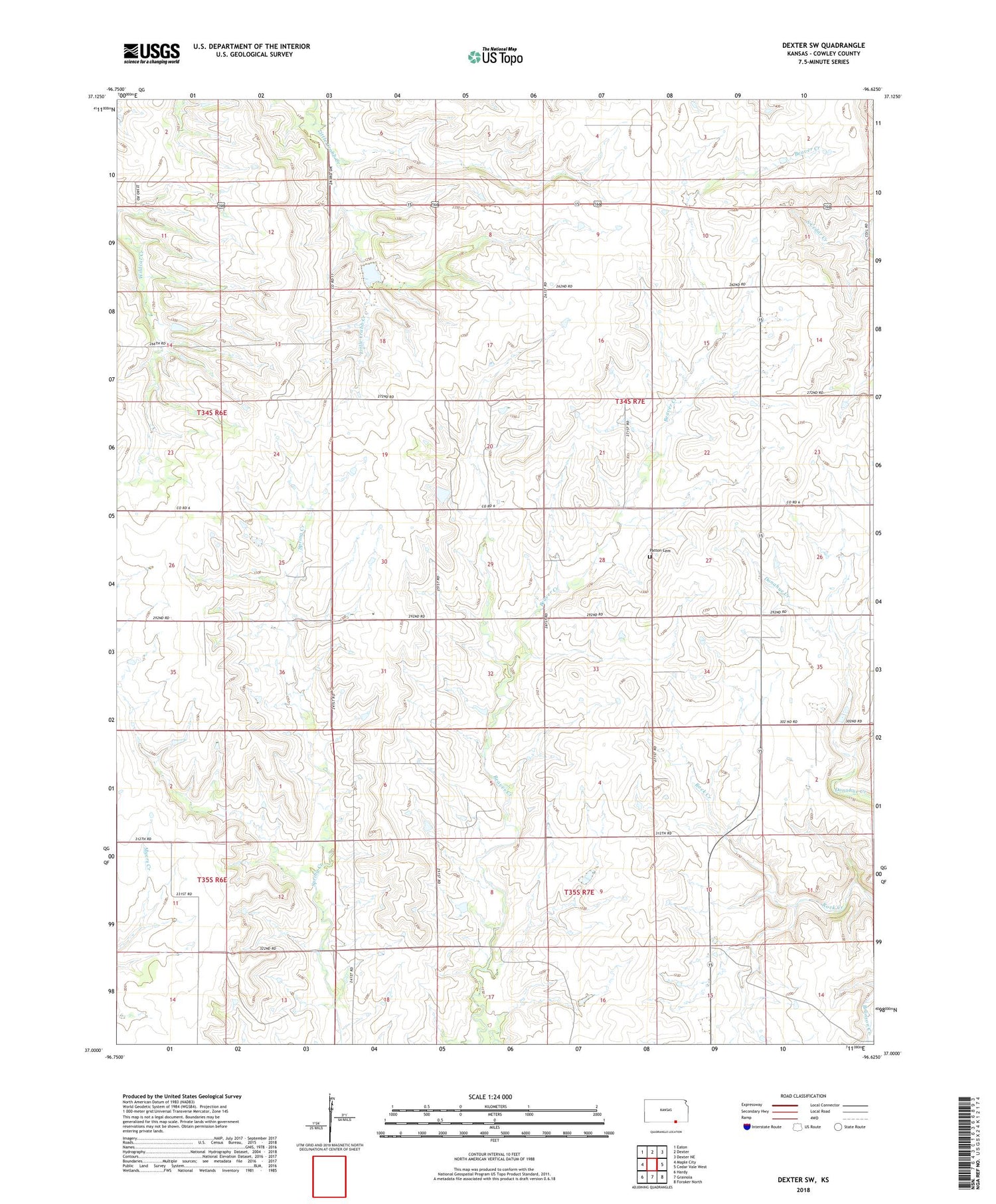 Dexter SW Kansas US Topo Map Image