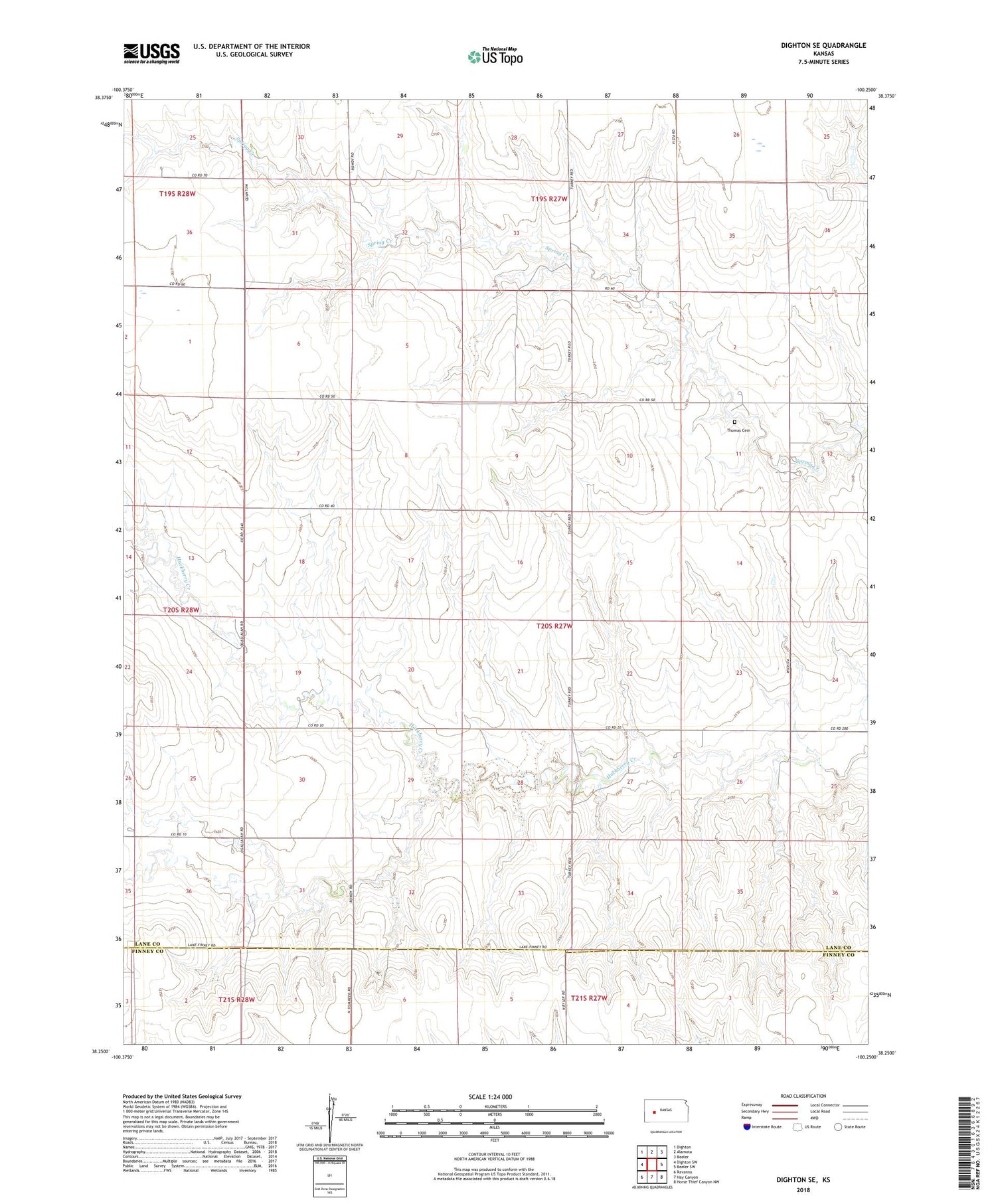 Dighton SE Kansas US Topo Map Image