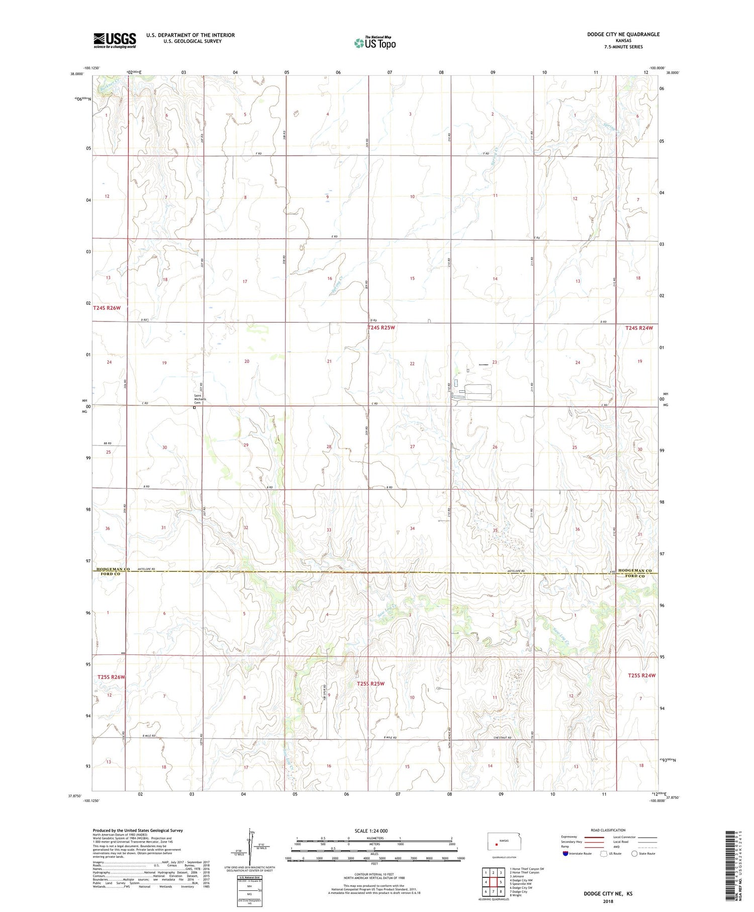 Dodge City NE Kansas US Topo Map Image