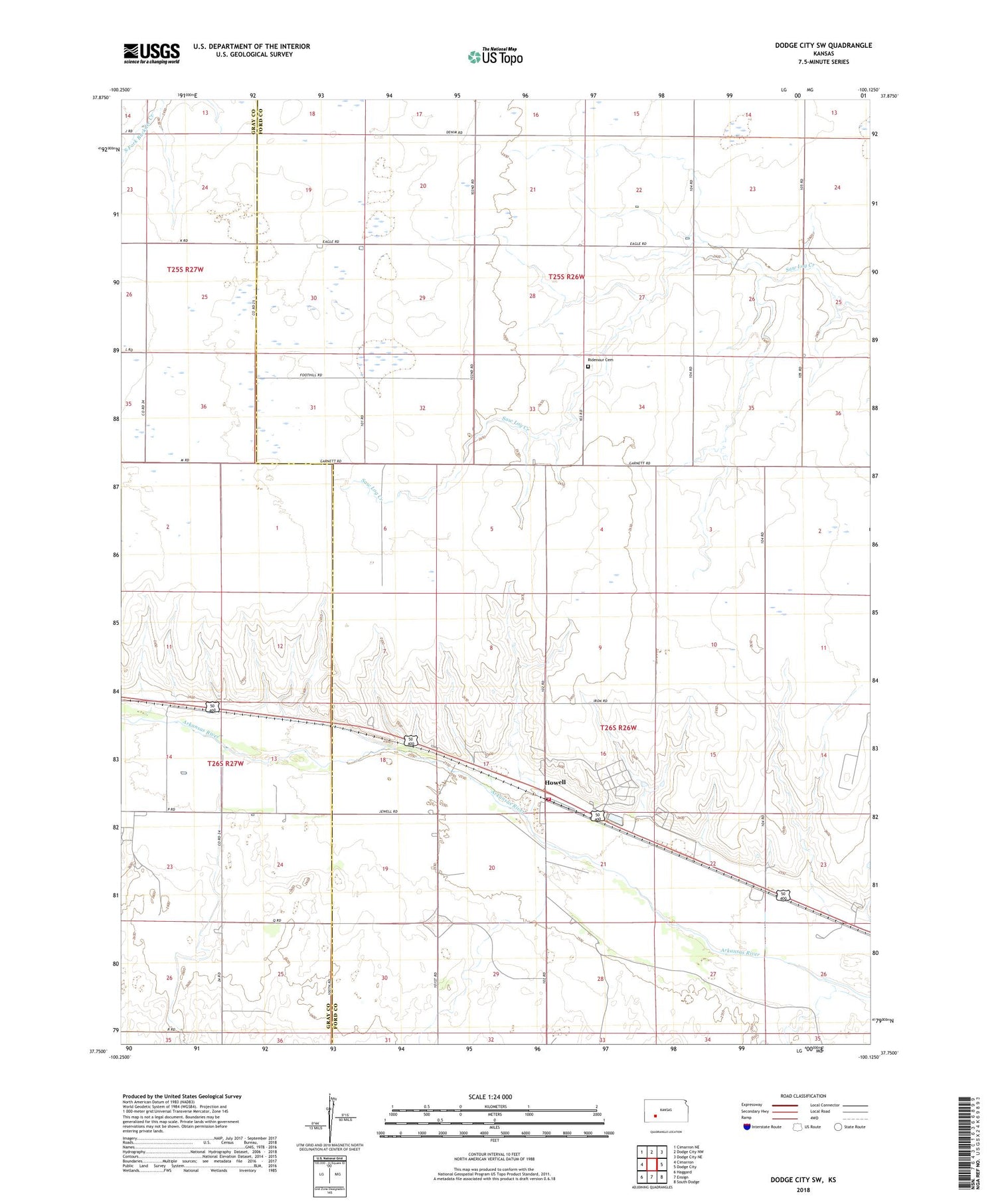 Dodge City SW Kansas US Topo Map Image
